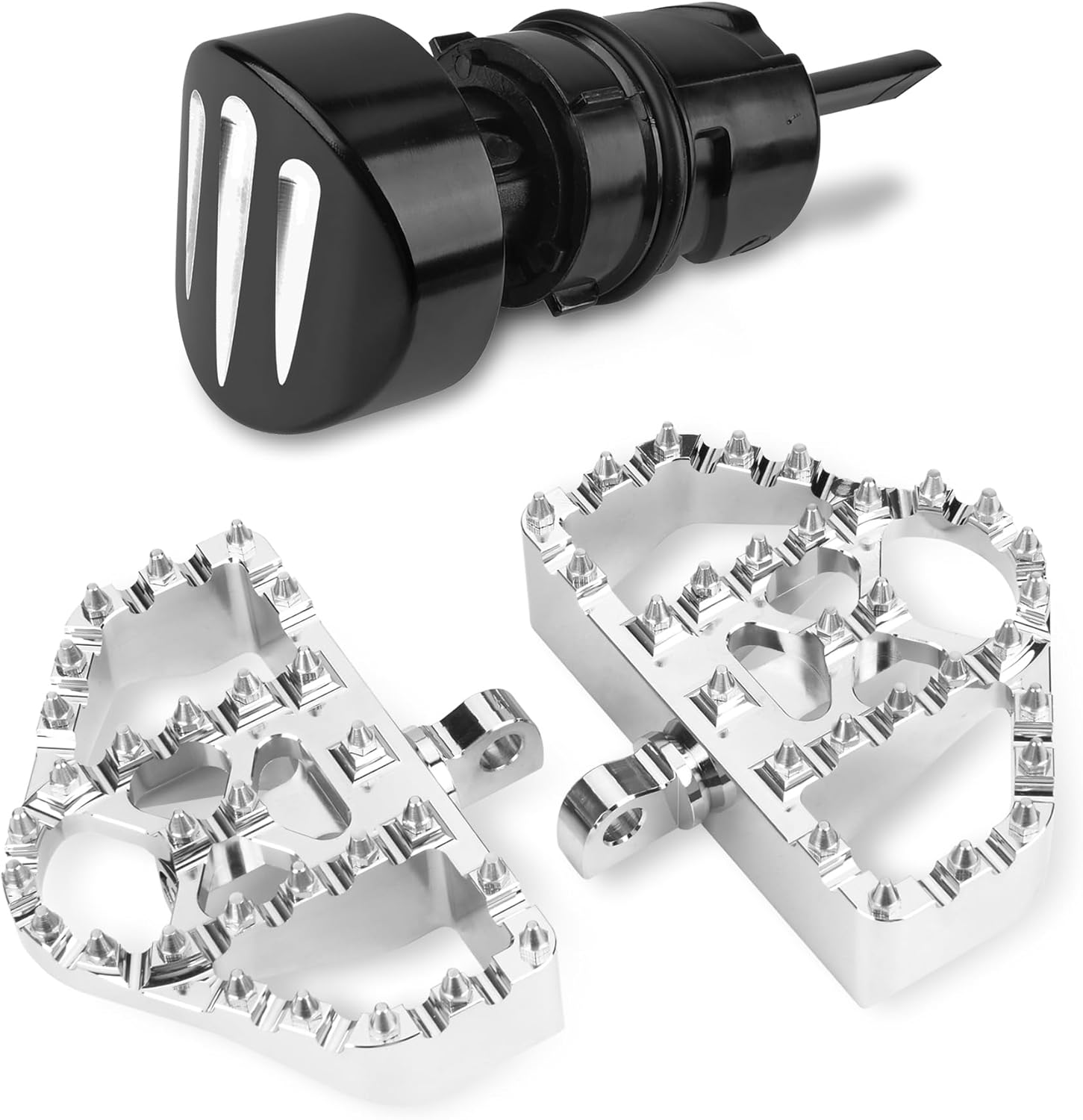 Motorcycle Foot Pegs Footrest Pedal, Motorcycle Oil Tank Dipstick Engine Machine Oil Tank Cap Oil Level Indicator Fit for Harley Sportster