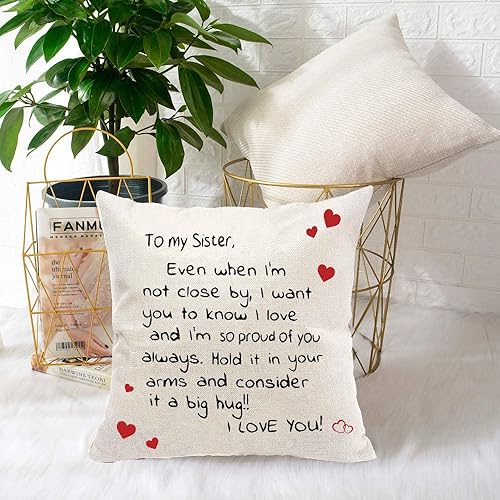 Miniatura 10 de Anrkets Regalo de hermanas de hermana, funda de almohada con estampado de dos caras de 18 x 18 pulgadas + llavero para hermana, regalo recordatorio