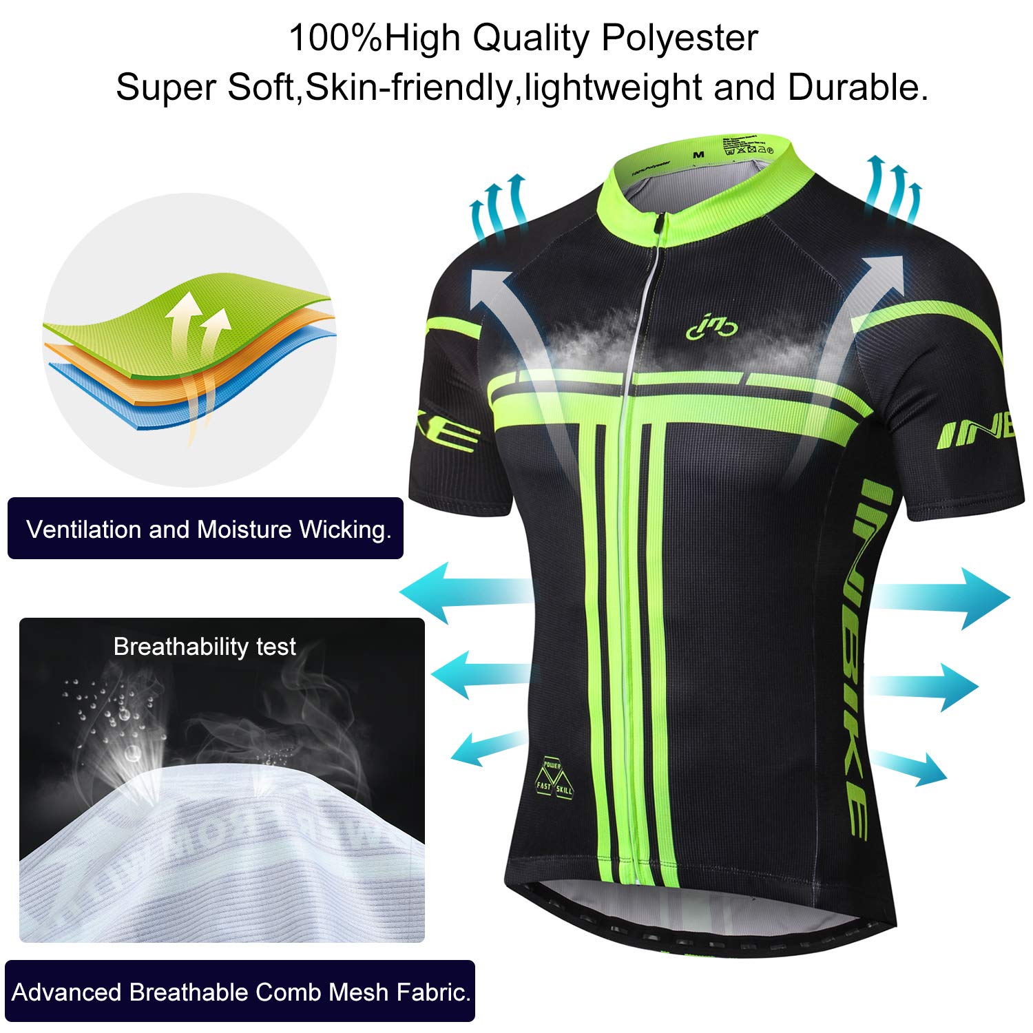 INBIKE Maillot Cyclisme Homme Ete Respirant et Extensible Maillot VTT Homme avec 3 Large Poches pour Velo, VTT,Moto, Course, Excercice