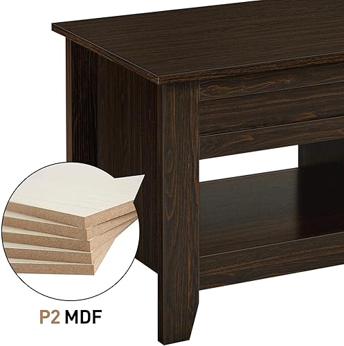 Miniatura 44 de Topeakmart Mesa auxiliar elevable con compartimento oculto y estante de almacenamiento abierto, mesa central elevable de altura ajustable para sala