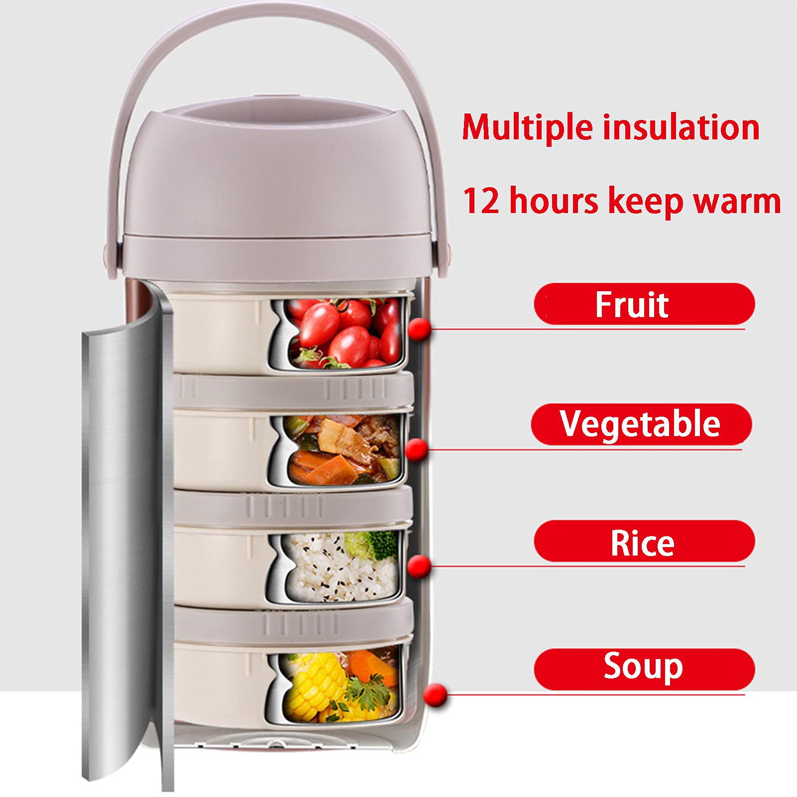 Thermo Bento Boxen,316L Edelstahl isolierter Thermos-Lebensmittelbehälter,Auslaufsicherer Thermobehälter Lunchbox,Stapelbare Snackbox mit Löffel Essstäbchen und Lunchtasche,Grün,1.6L