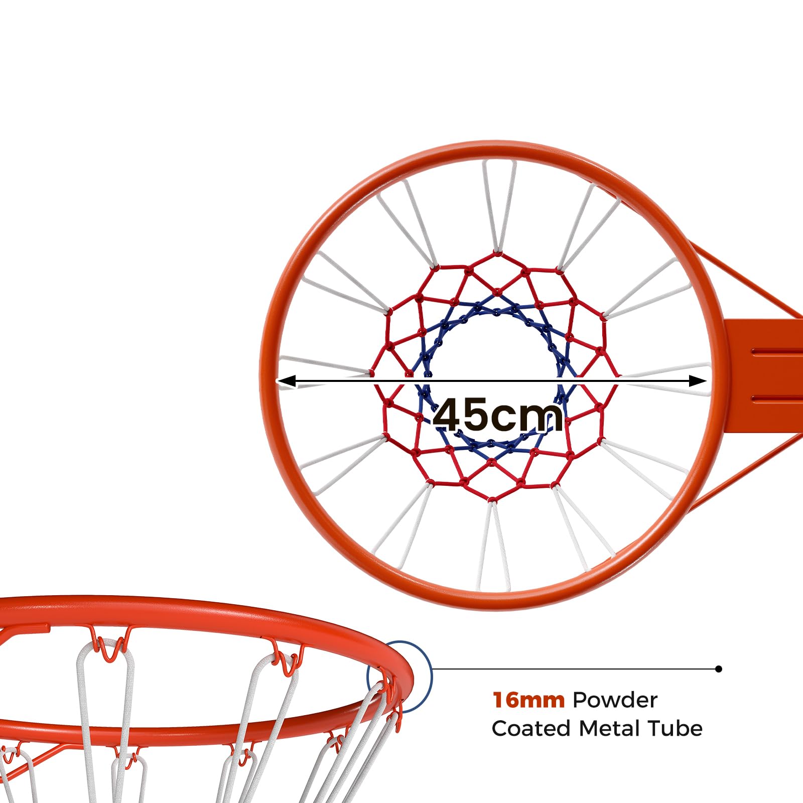 LIFEZEAL Canasta de baloncesto 45 cm diámetro montaje pared aro sólido hueco soporte red interior exterior
