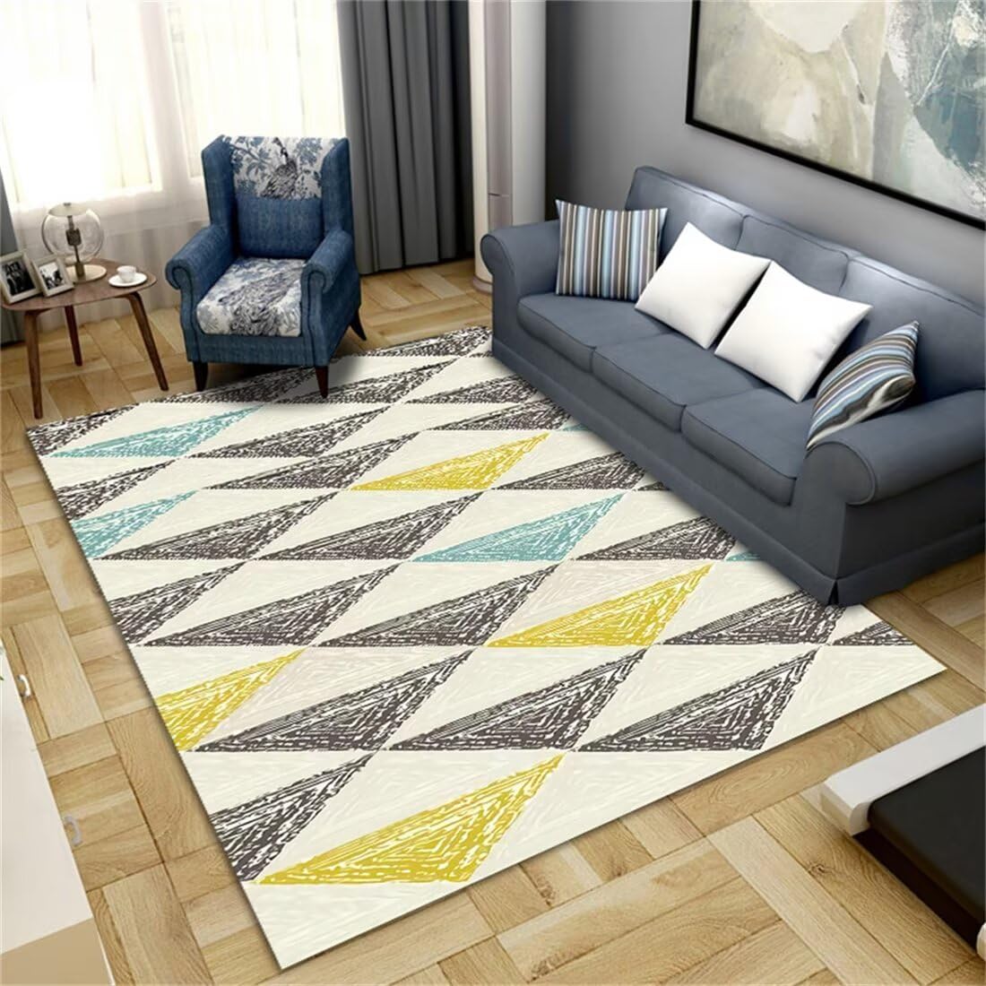 Tapis antidérapant lavable gris-jaune pour chambre d'enfant