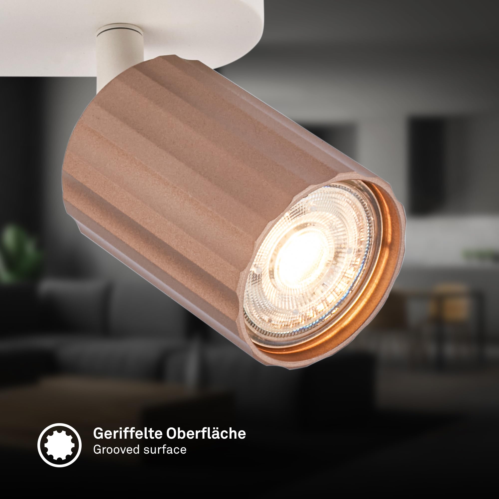 BRILONER - Deckenlampe mit Riffeln, schwenkbar, GU10, max. 9 W, Deckenleuchte, Lampe, Wohnzimmerlampe, Schlafzimmerlampe, Küchenlampe, Deckenstrahler, Deckenbeleuchtung, 32,5 cm, Coffee