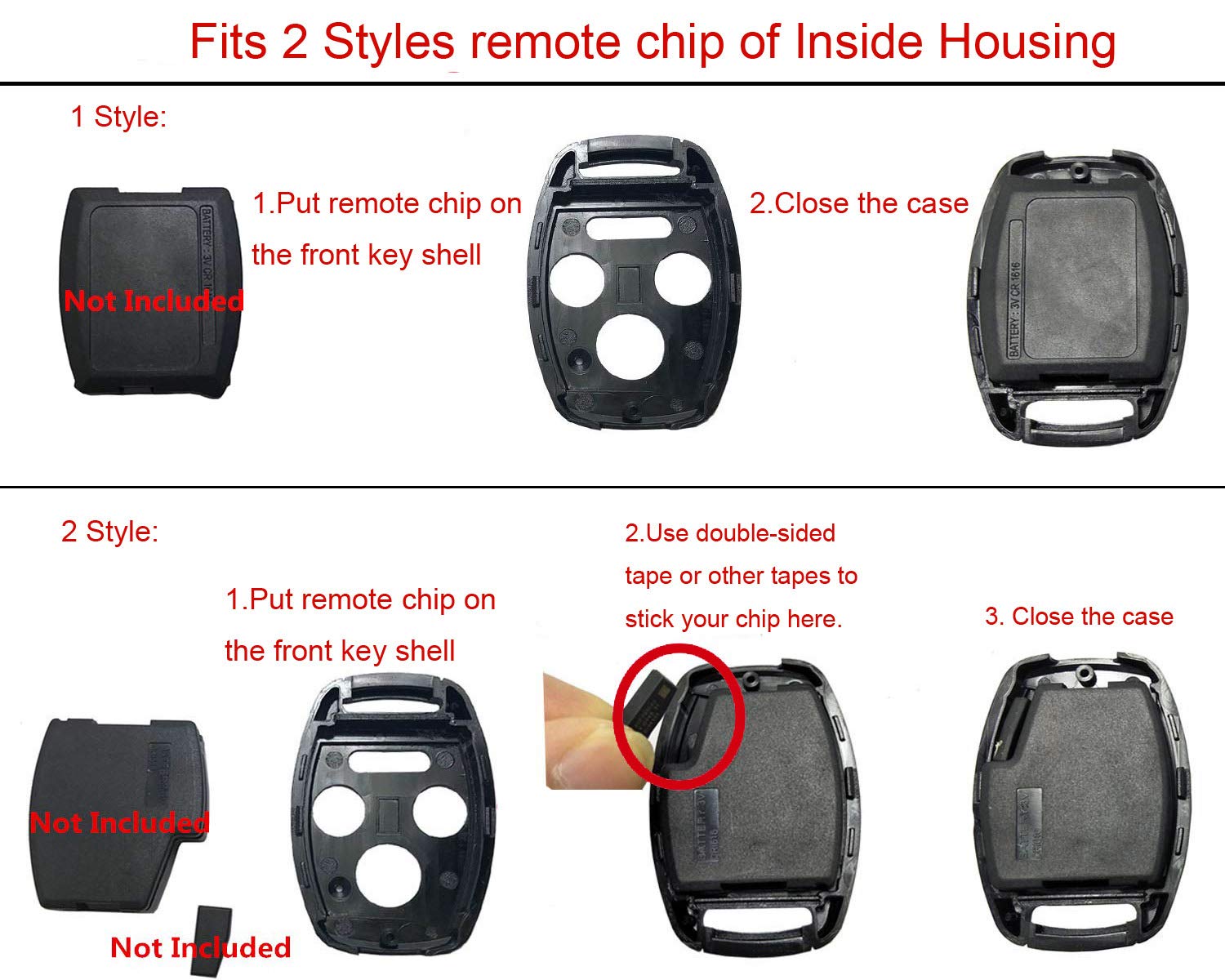2+Panic Buttons Replacement Key Fob Case Fit for Honda 2003-2007 Accord 2005-2006 CR-V Ridgeline Civic Remote Control Key Combo Keyless Entry Car Key Shell Casing Blank Without Blade (2+1 Buttons)