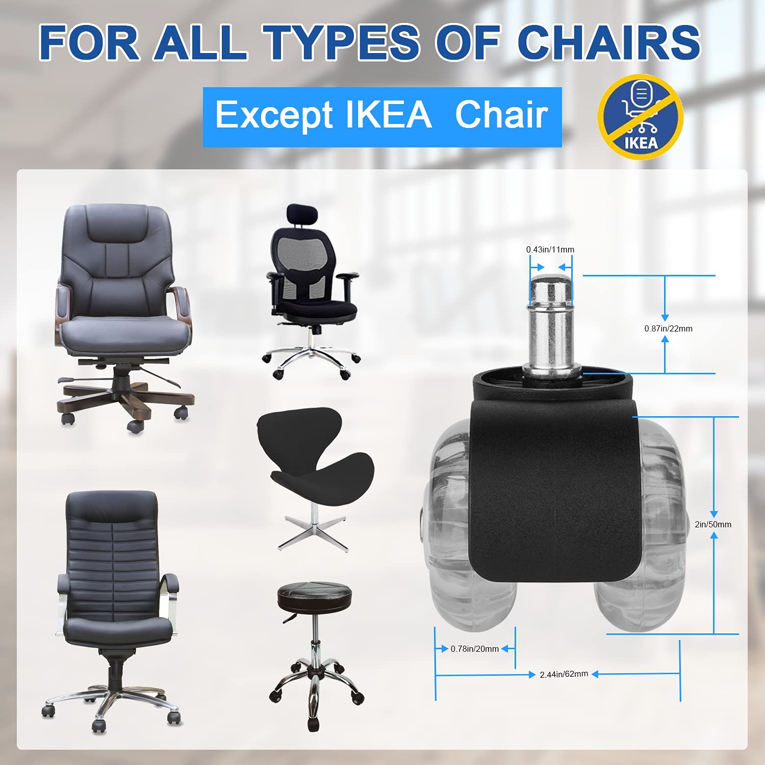 Ruedas Repuesto Para Silla De Oficina Pack X20