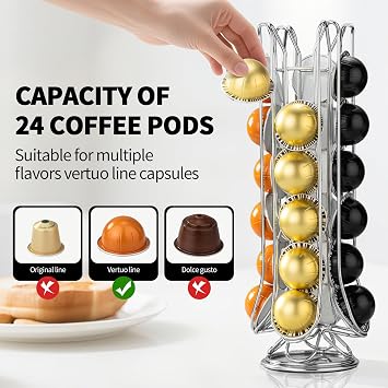 Vertuo Pod Holder,Coffee Pods Holder Stand for Nespresso Vertuo Pods,360 Rotating Coffee Pod Storage for 24 Pods Space-Saving Coffee Station Organizer