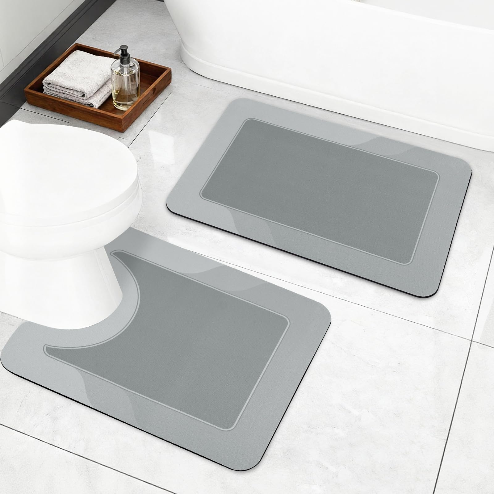 ArtyCozy Super Absorbent Stain Resistant Soft Bath Mat 2 Piece with U-Shaped Toilet Rug Easy Care Non-Slip Thin