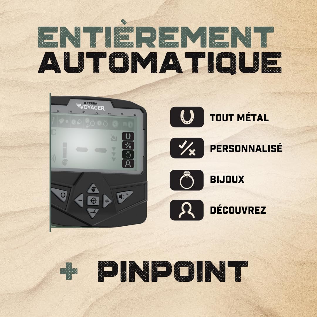 Minelab X-Terra Voyager Détecteur de métaux Professionnel Tout-Terrain avec Bobine étanche, 4 Modes de détection, écran rétroéclairé
