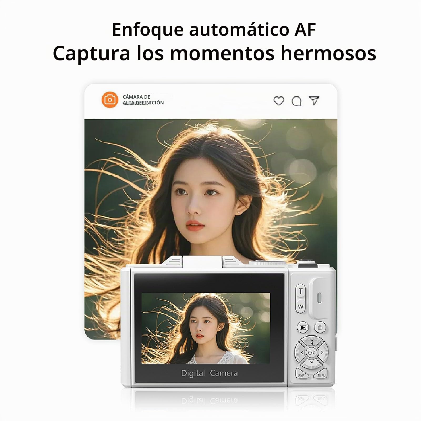 BuyWeek Cámara Digital 5K 75MP con WiFi, Cámara de Vlogging HD con Enfoque Automático y Zoom de 18X con Pantalla Abatible de 180° de 3 Pulgadas, Modo Belleza, Luz de Relleno LED (Blanco)
