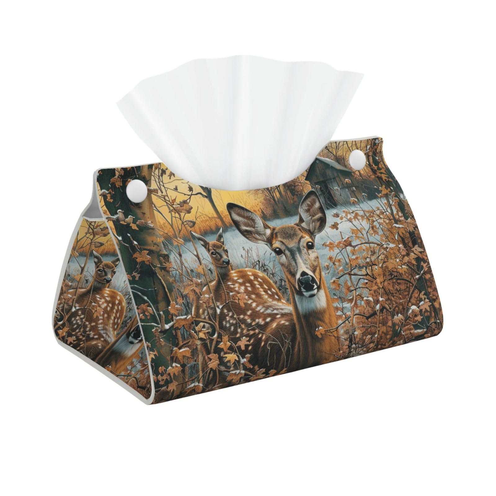 Camouflage Deer Print Tissue Box Cover Foldable Tissue Storage Box Leather Tissue Cube Box Holder for Living Room Bedroom Office Car Home Decor