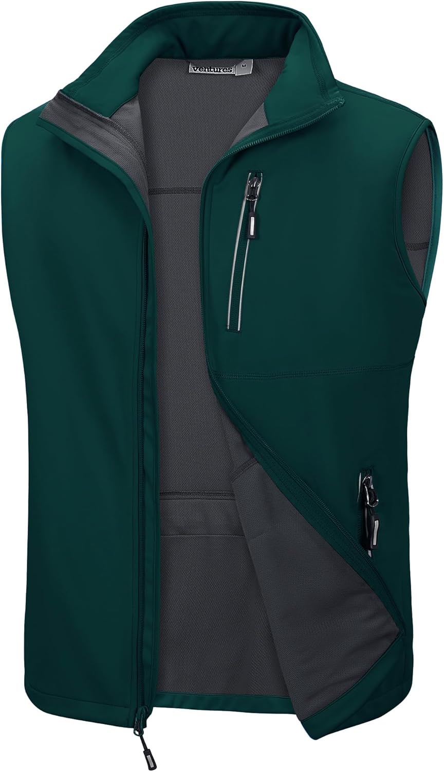 Outdoor Ventures Men's Windproof Softshell Vest Outerwear Lightweight Sleeveless Jacket for Running Golf Hiking Travel