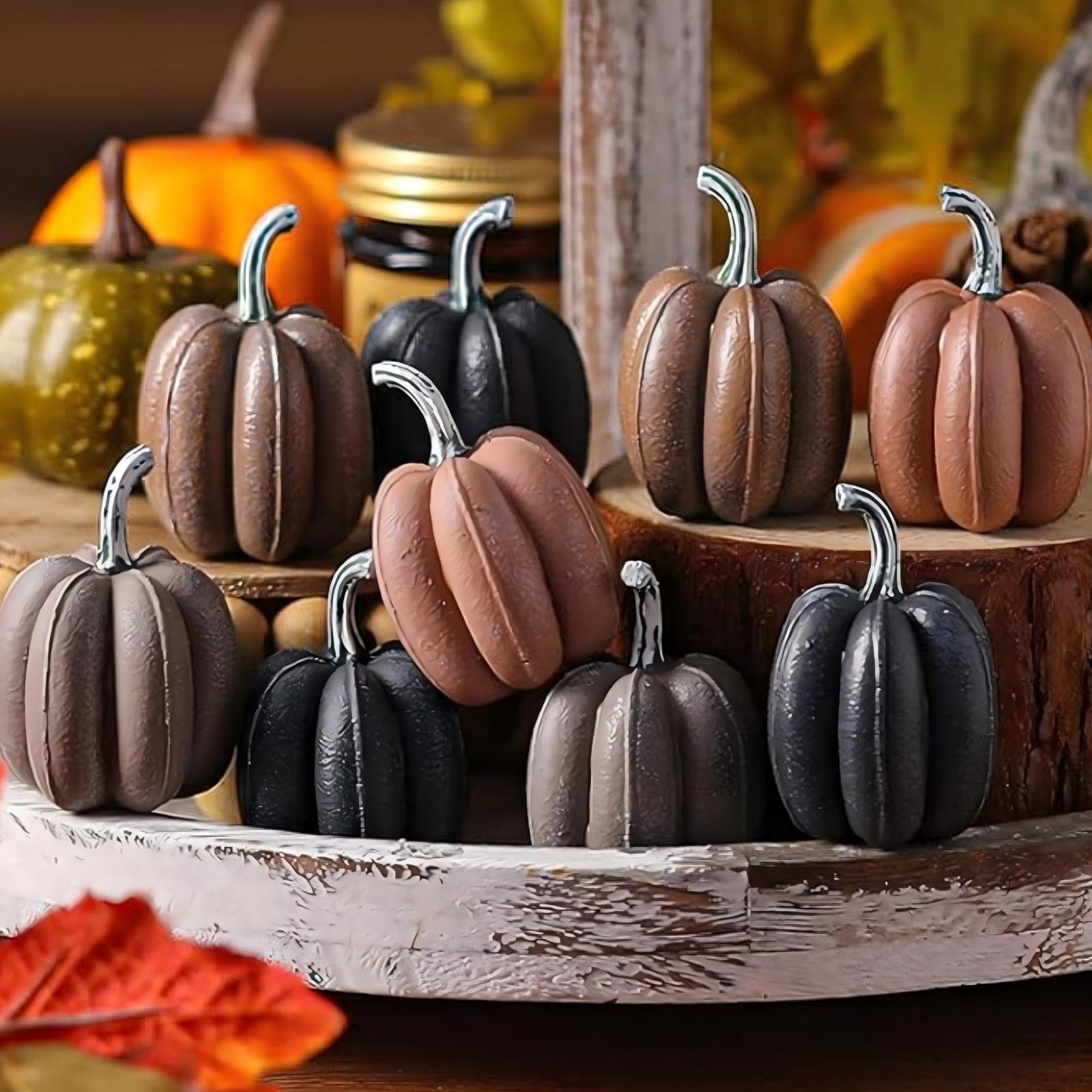 Calabazas neutrales de resina con acabado rústico premium para decoración del hogar