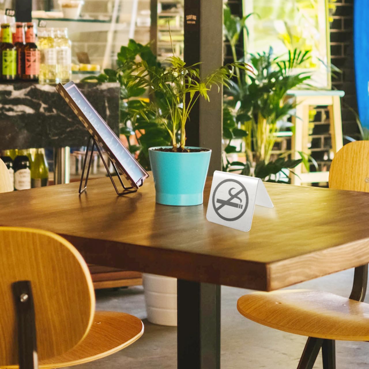 OUNONA Panneau De Table Inoxydable Double Face Interdit De Fumer Pour Restaurants Bureaux Espaces Publics 7.9X2X2 Pouces Signalétique Non Fumeurs Durable Facile À Nettoyer