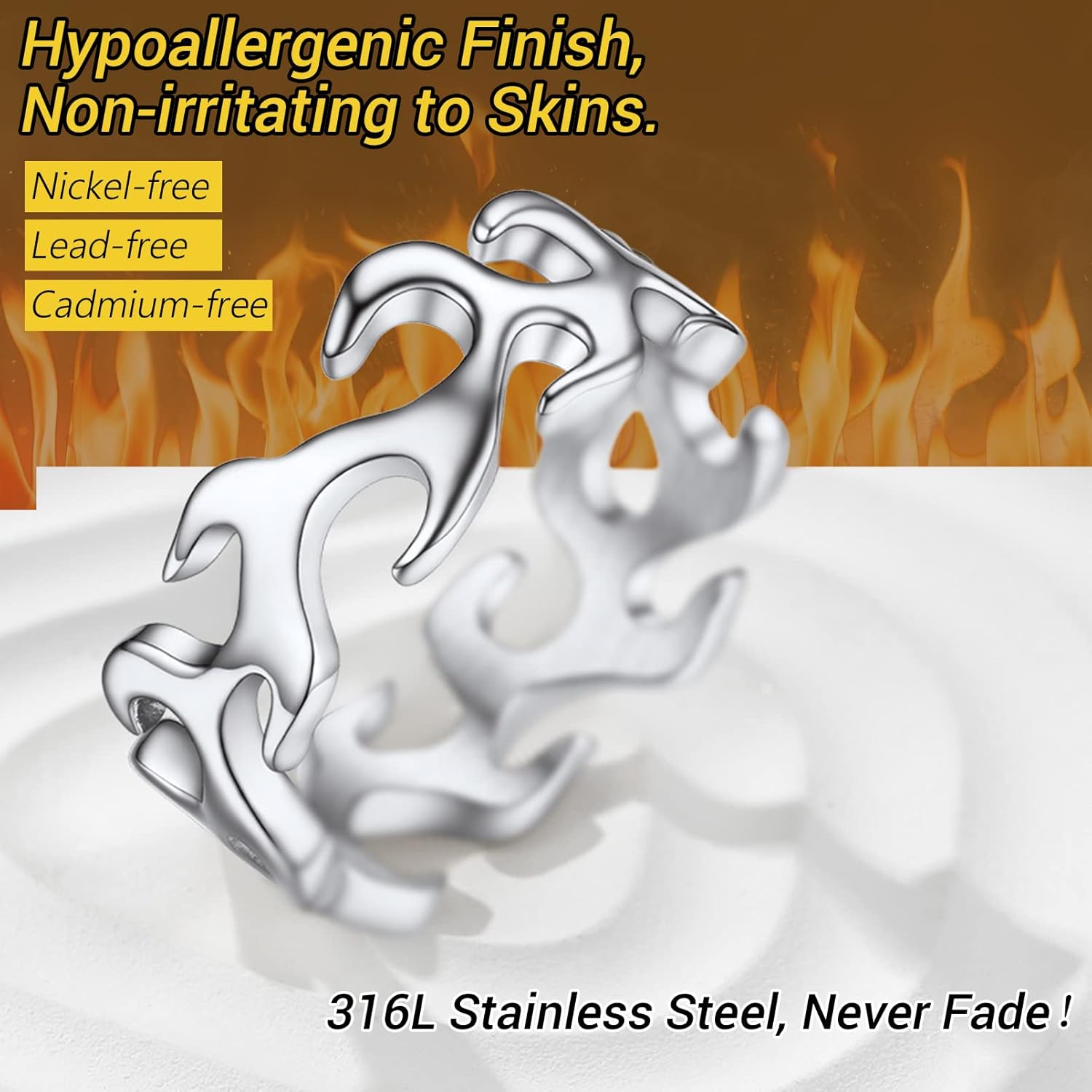 PROSTEEL Mens Cool Flame Rings 316L Stainless Steel Jewelry, Silver/Gold/Black Tone, Midi Finger Ring, Thumb Ring, Pinky Ring, Size 7-14, Come with Box - Image 5