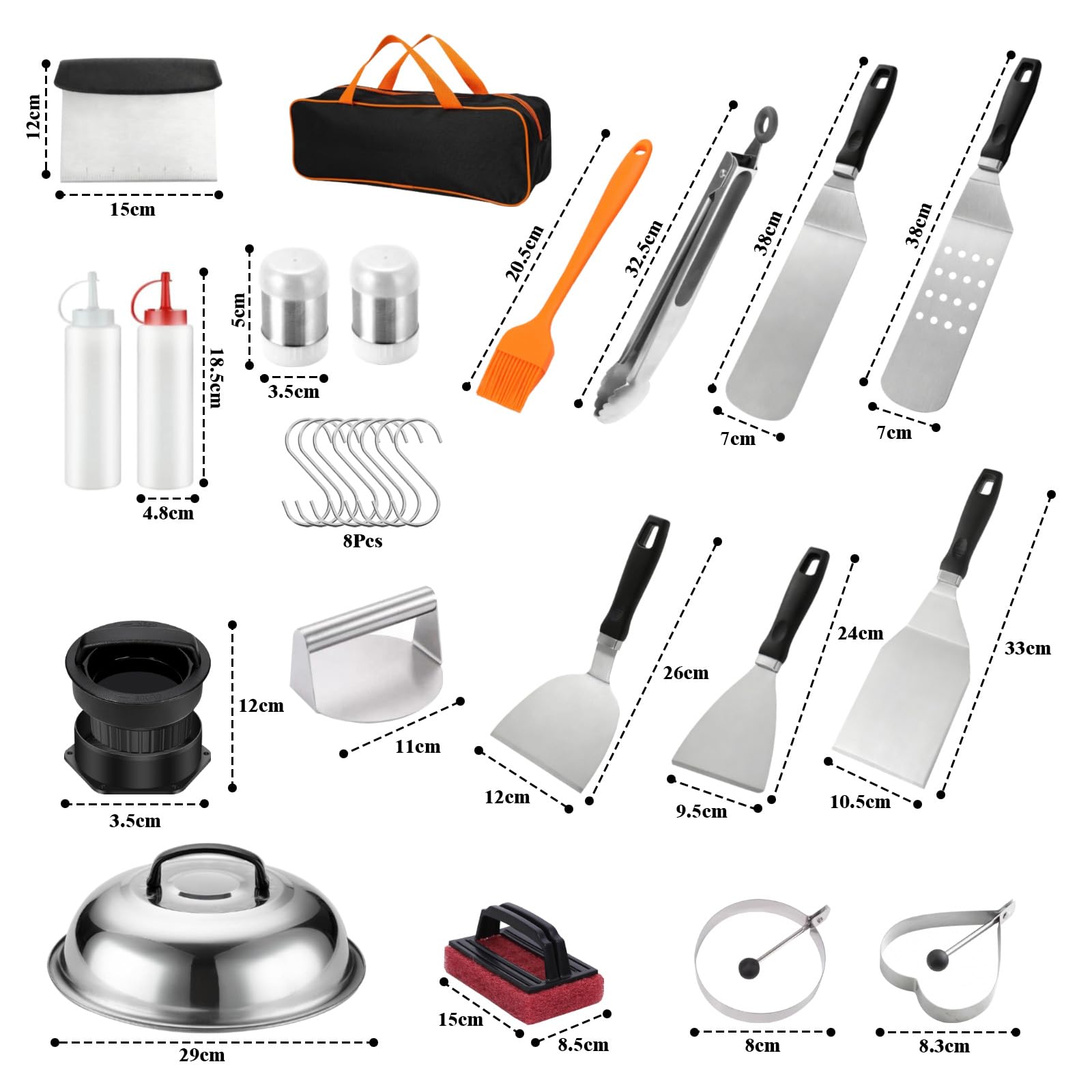 27 Pcs Accessori Barbecue, Kit Smash Burger, Utensili Teppanyaki Barbecue Attrezzi Acciaio Inox con Portatile Valigetta, Perfetti Utensili Uomini per Campeggio, All'Aperto Cucina, Picnic
