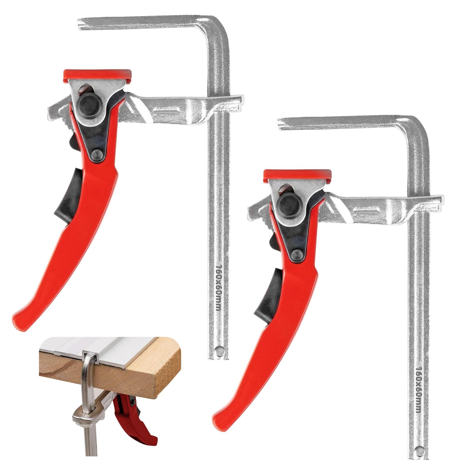 2 serre-joints de table en acier avec poignée à levier | pince de blocage rapide | avec capacité de 160 mm et profondeur de gorge de 60 mm pour le meulage la coupe