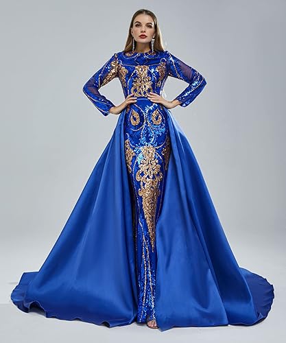 Miniatura 3 de Vestido de fiesta de noche de sirena de manga larga para mujer, con lentejuelas largas