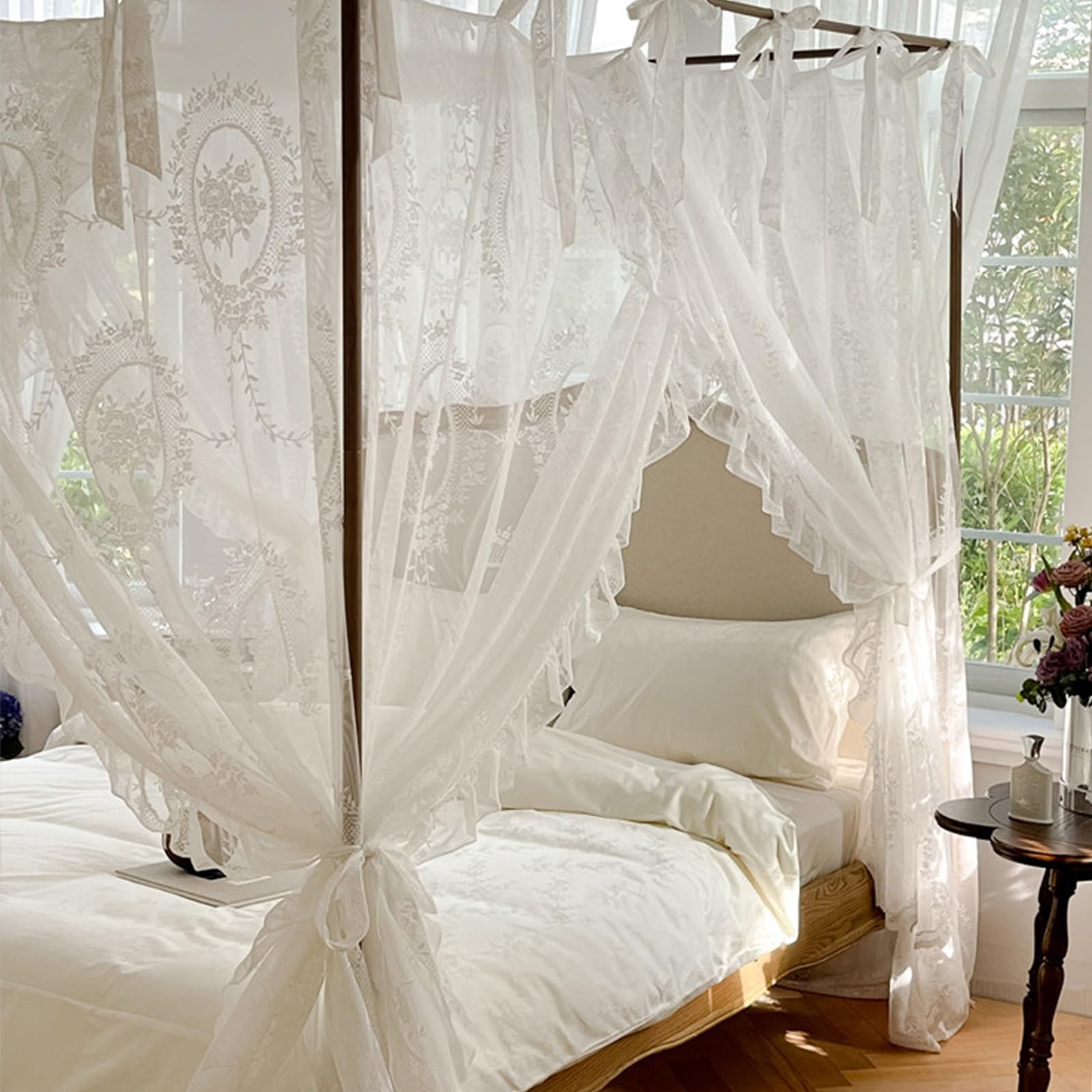 SARKEY 4-Pfosten Prinzessinnen Betthimmel,romantisch Für Mädchen Und Frauen,Bettvorhang, Baldachin Für Erwachsene,Hochzeit,Schlafzimmer,Kinderzimmer,Dekoration(180x220x210cm(71"x87"x83"))