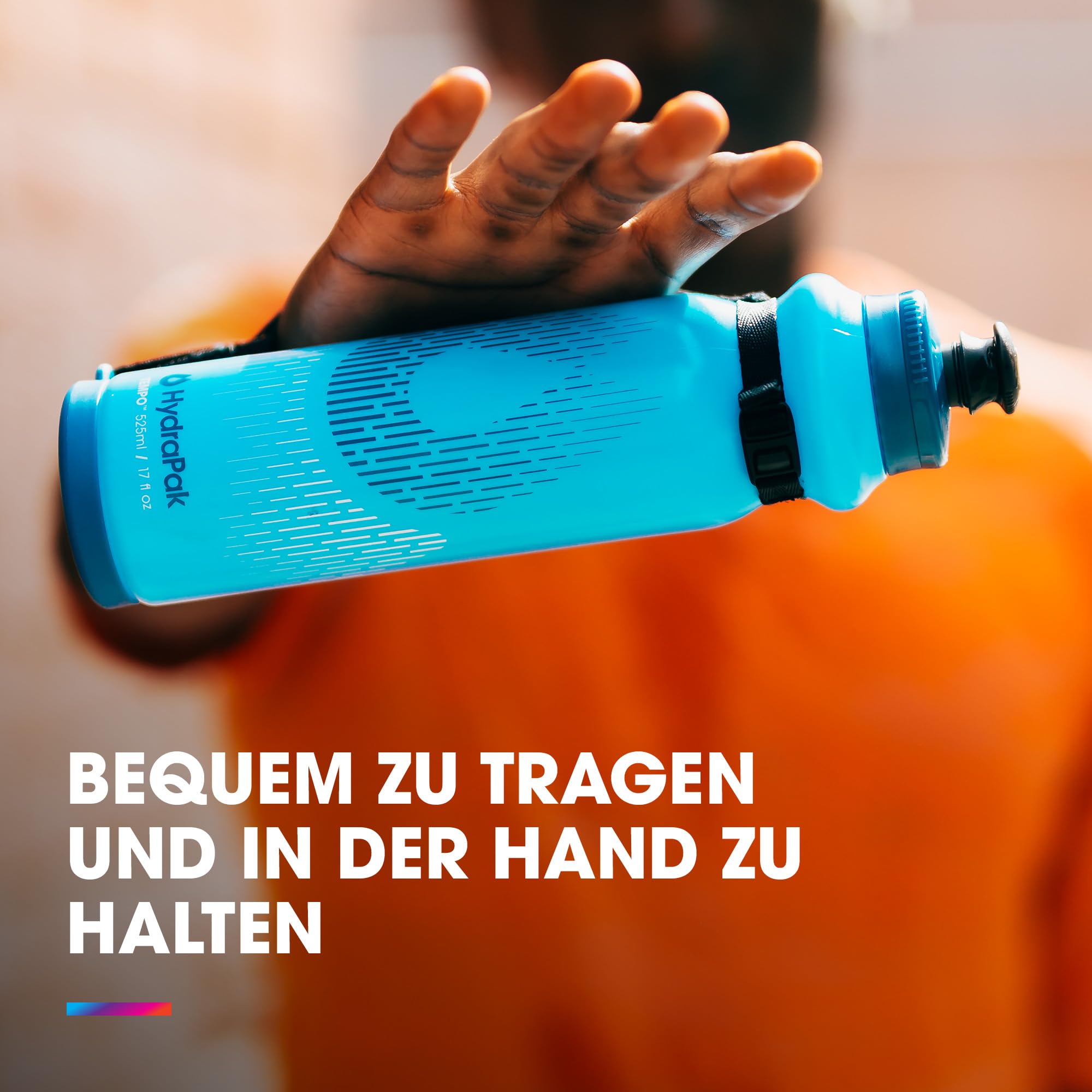 HydraPak Tempo Pro – handliche Squeeze-Flasche für Training und Wettkampf mit abnehmbarem Riemen (Blue, 525ml)