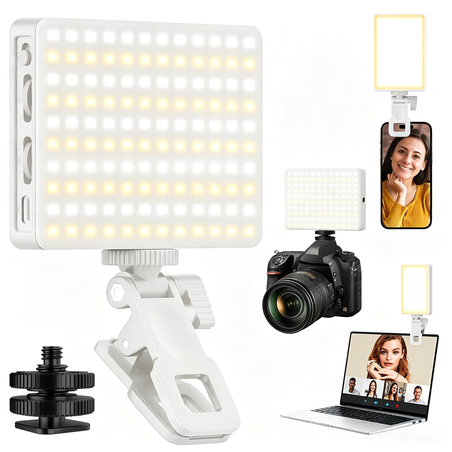 Photo 1 of 120 LED Selfie Light for iPhone, Portable Phone Light with Clip & Camera Tripod Adapter - 5000mAh Rechargeable, 3 Lighting Modes, CRI 97+ for Video Recording, TikTok, Tripod Mount Rings