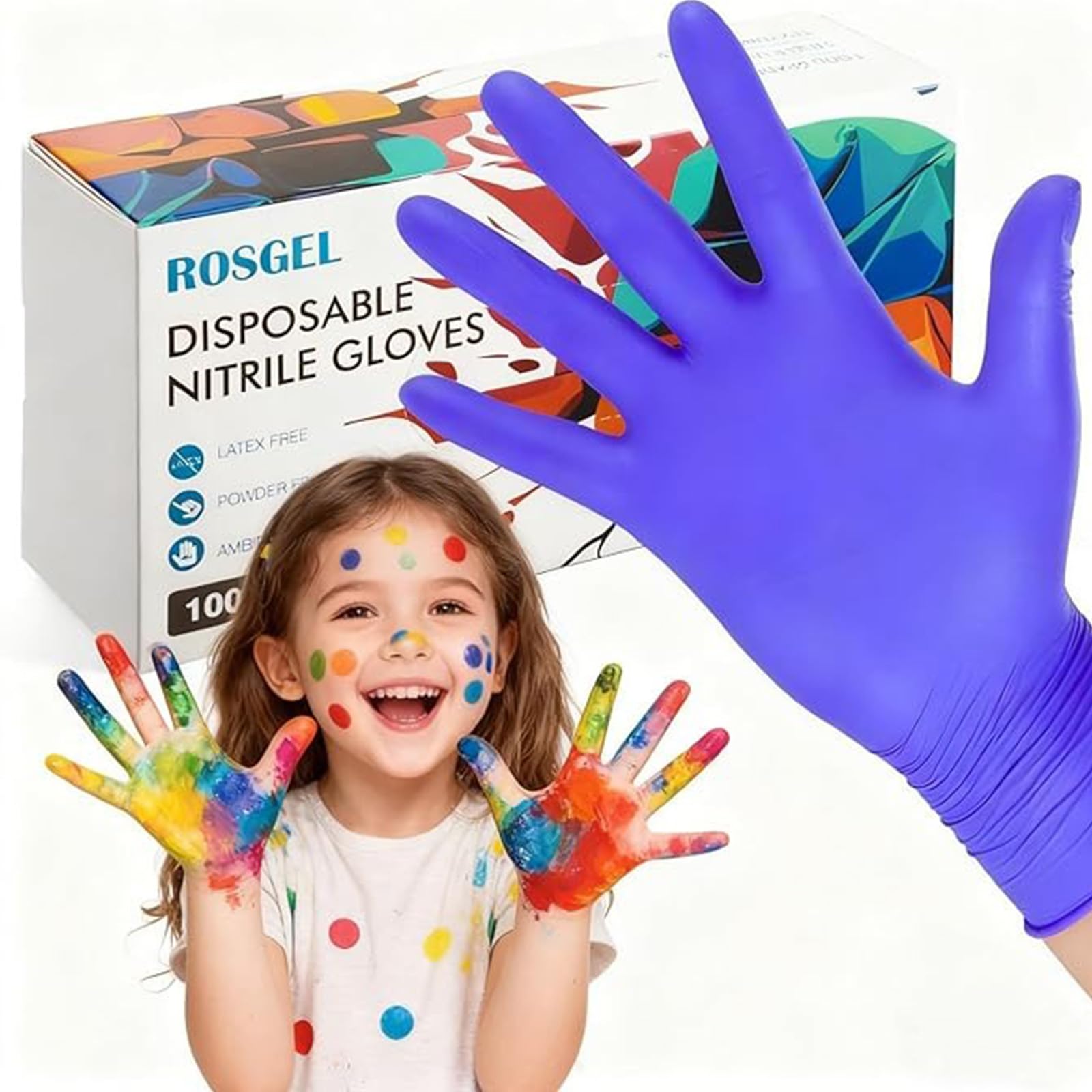 rosgel Disposable Nitrile Gloves for Kids 4-10 Years, XS Size, Perfect for Gardening, Cooking and Cleaning -100 PCS