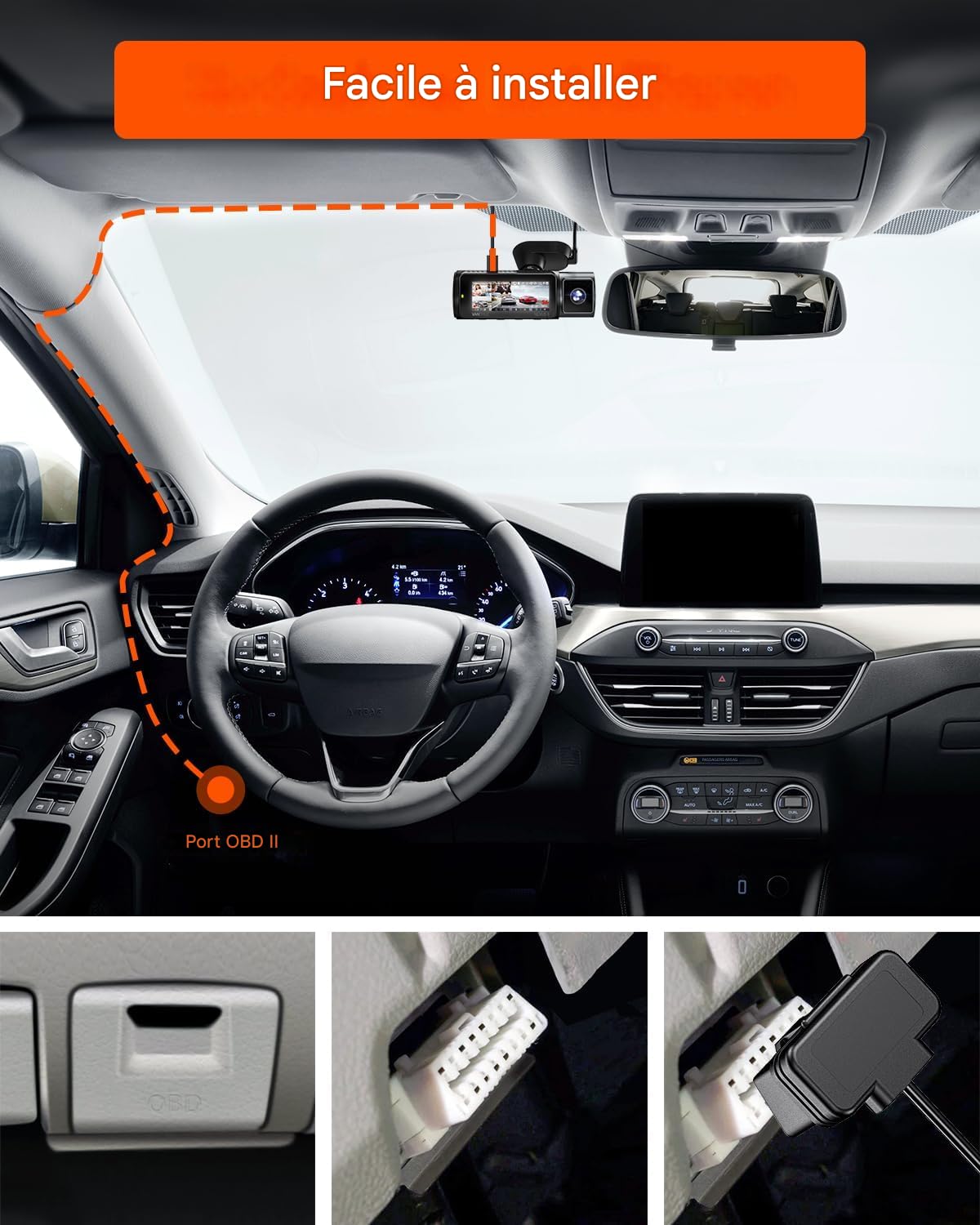 VANTRUE USB-C OBD Hardwire avec écran, 3 Niveaux de Protection Basse Tension 11,6/23,6V, 12/24V, 12,4/24,4V à 5V, 24 Heures de Surveillance au Parking pour Dashcam N5/N4P/N4/N2S/S1 PRO/N2P/E1/E2/E3