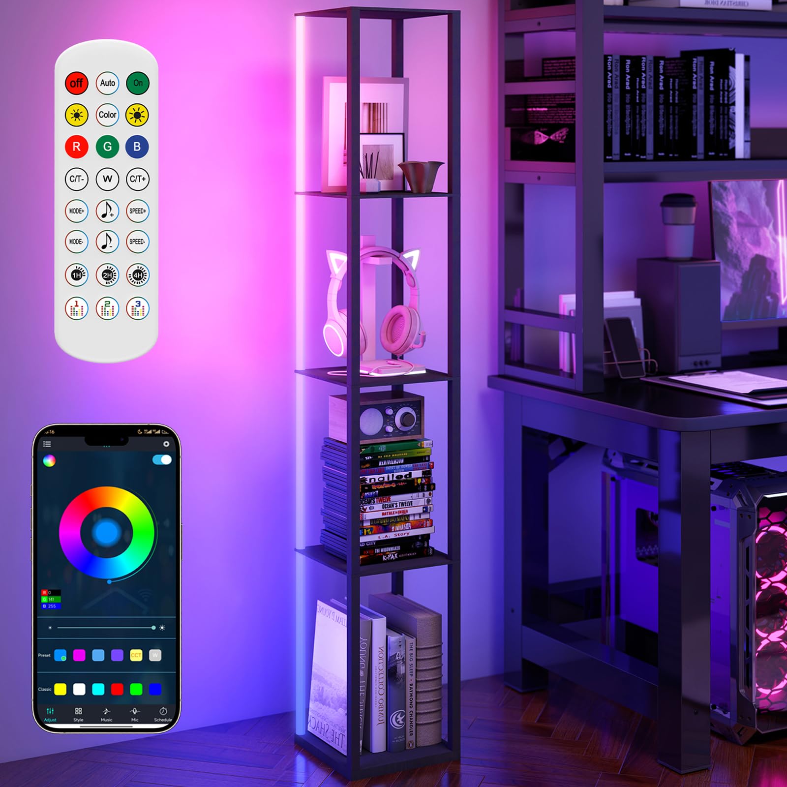 ARTETHYS Floor Lamp with Shelves, RGB Standing Lamp with Smart APP Remote