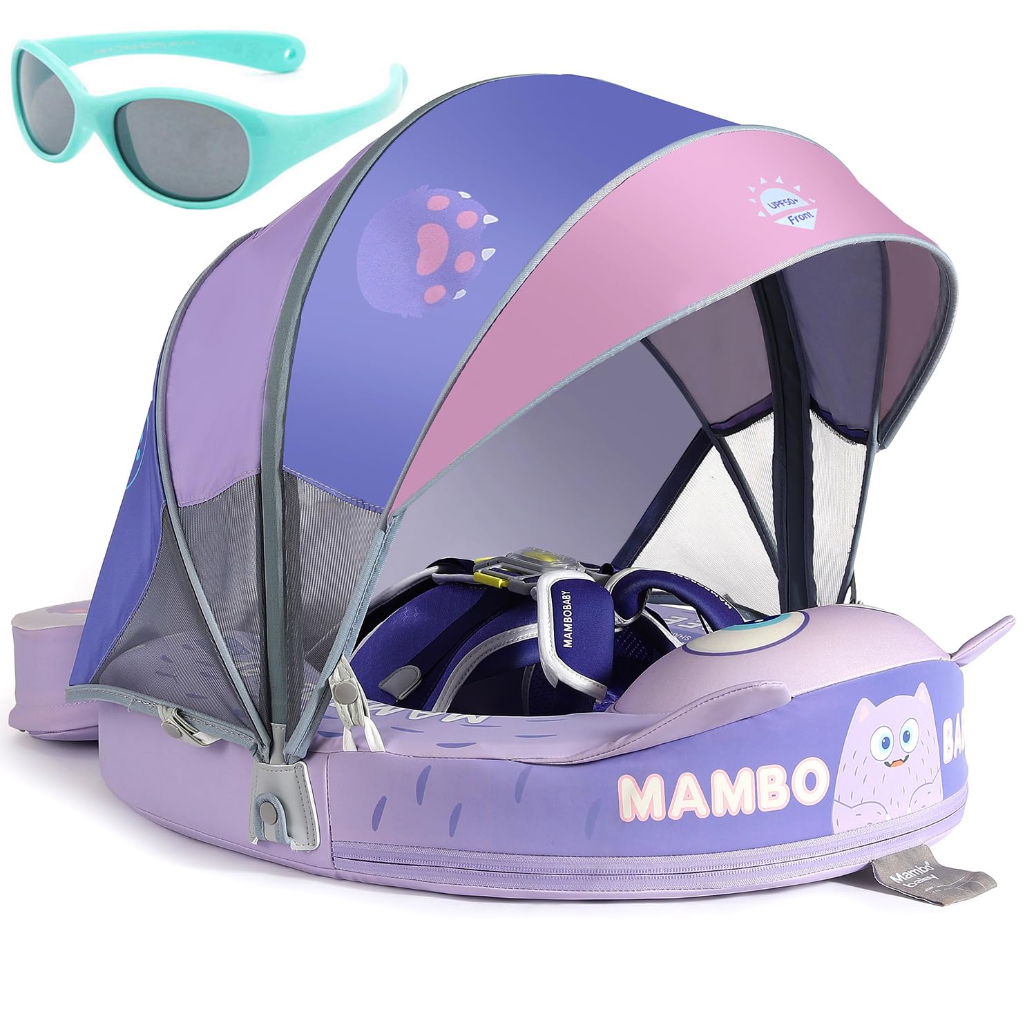 Big Buoyancy and Comfort Mambobaby Float with Canopy and Tail New Upgraded Non-Inflatable Baby Pool Float Mambo Float Swim Trainer Solid Infant Swim Float Adjustable Pearl Foam Baby Swim Ring