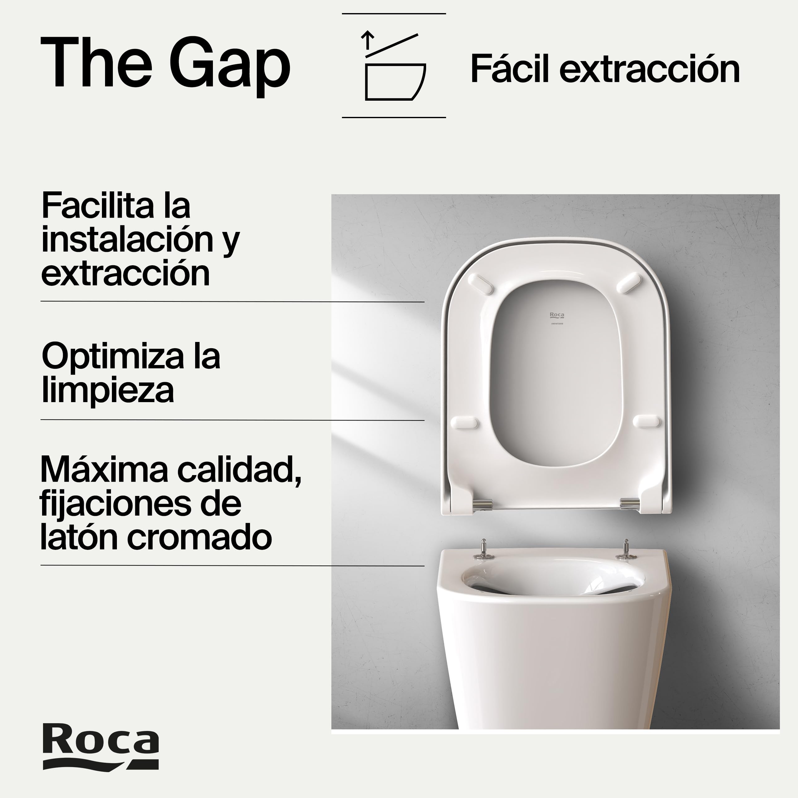 Roca The Gap - Tapa y asiento de Supralit para inodoro de tanque bajo con caída amortiguada, tapadera de WC original con ajuste perfecto, recambio de tapa de váter resistente, blanco, A80147000B