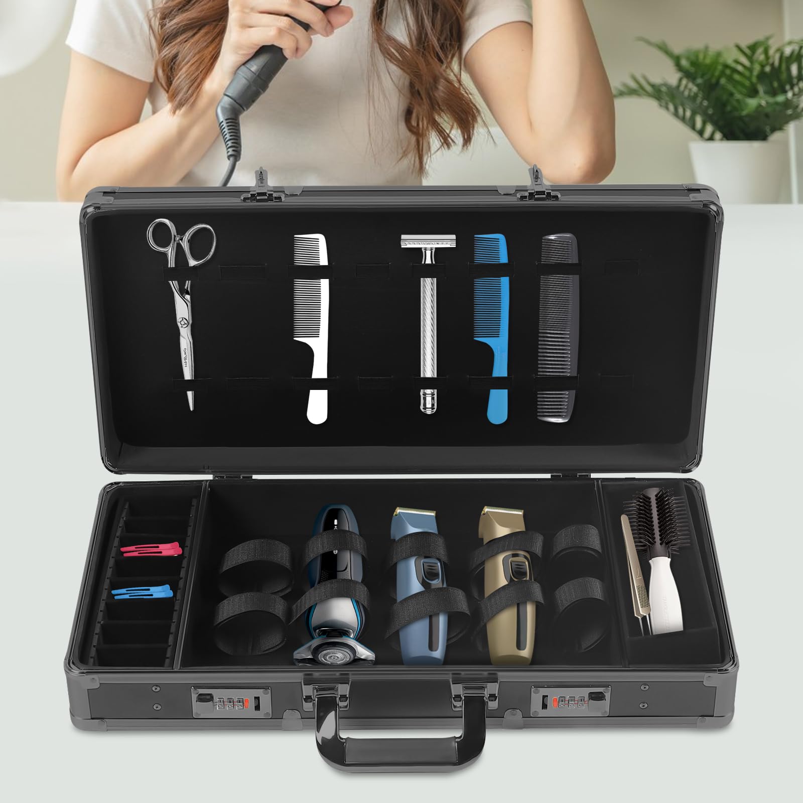 Maletín de peluquería portátil para peluquería, estuche para guardar herramientas, bolsa de peluquería, bolsa de transporte, herramientas, bolsa de viaje, cortador de pelo, caja de herramientas