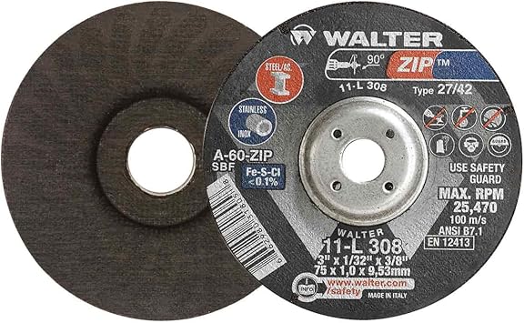 Walter 11L308V 3x1/32x3/8 ZIP Vendible Steel and Stainless Contaminant Free Cut-Off Wheels Metal Hub Type 27 Grit A60, 5 pack