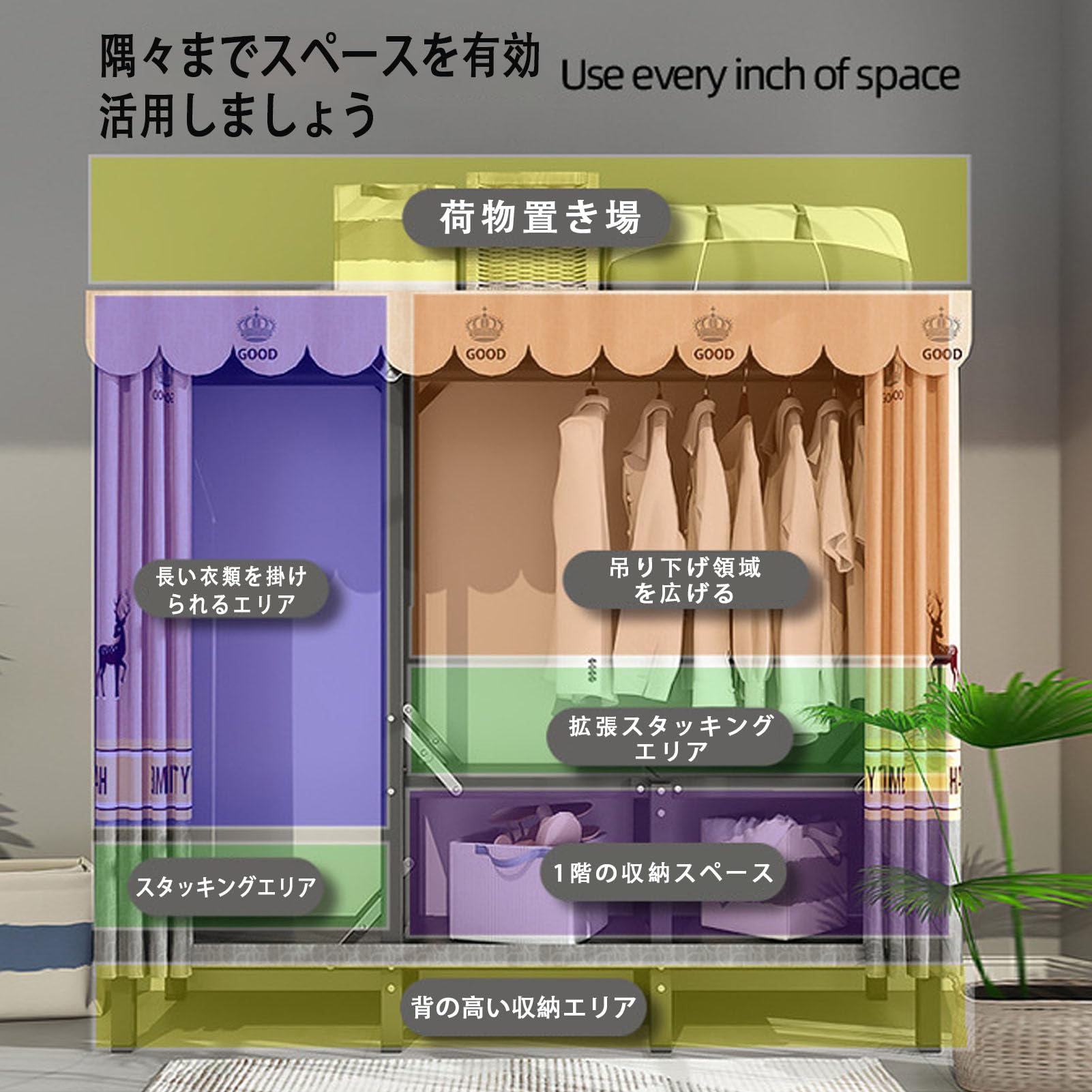 不織布クローゼット ワードローブクローゼット 工具不要 簡単組立式 移動可能 parumuoppa_cai104