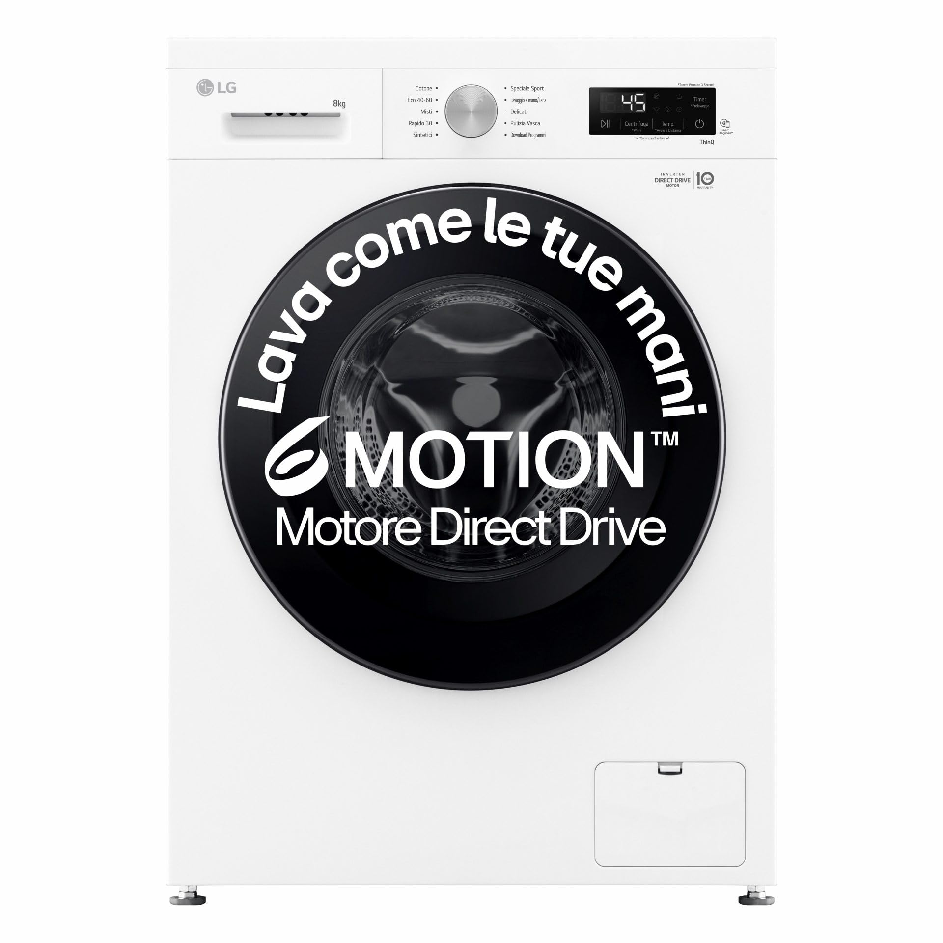 LG F4NX1008NWK Lavadora 8 kg de carga frontal Serie X1, Clase A, 1400 rpm, Wi-Fi, 6 Motion Direct Drive, lavado a vapor Allergy Care, libre instalación, Essence White
