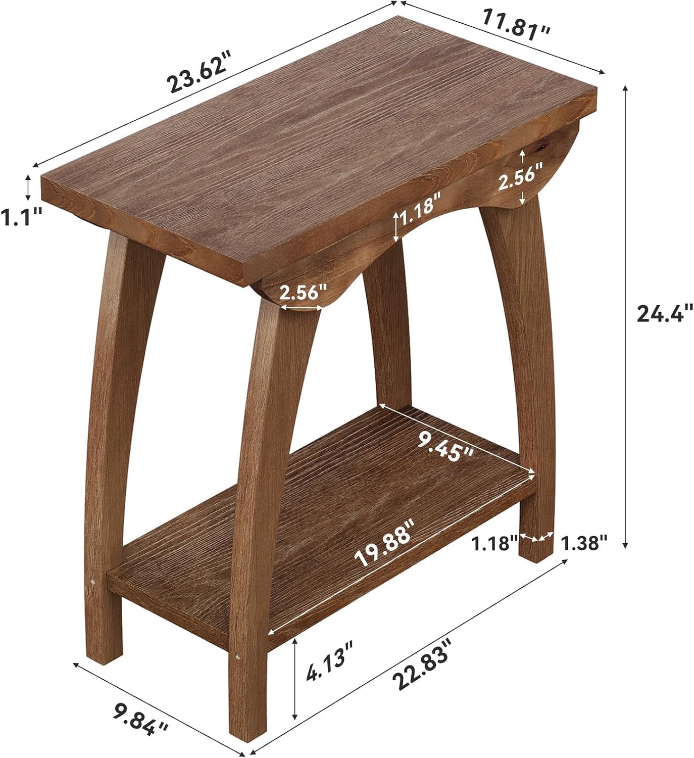 Tavolino in legno massello, tavolino a 2 livelli per soggiorno, comodino in legno con vano portaoggetti per camera da letto piccola