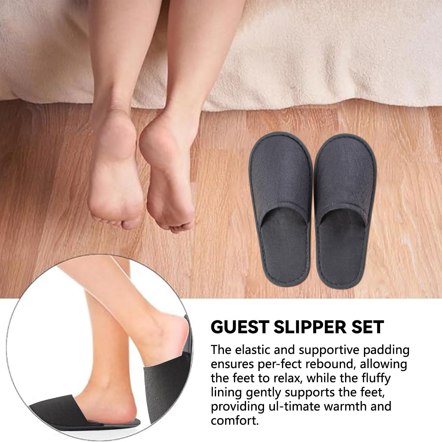 Pantofole Usa e Getta Antiscivolo, Ciabatte Ospiti, Pantofole Chiuse, Ciabatte Monouso per Hotel, Casa, Viaggi, Misura Universale, Grigio+Bianco, 4 Paia