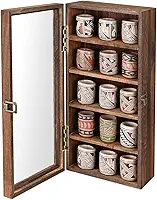 Ikee Design Vitrine colecionável de madeira montada na parede, 5 prateleiras, acessórios de armazenamento com porta de vidro temperado, armário de óculos de sol, caixa de sombra de parede, cor marrom