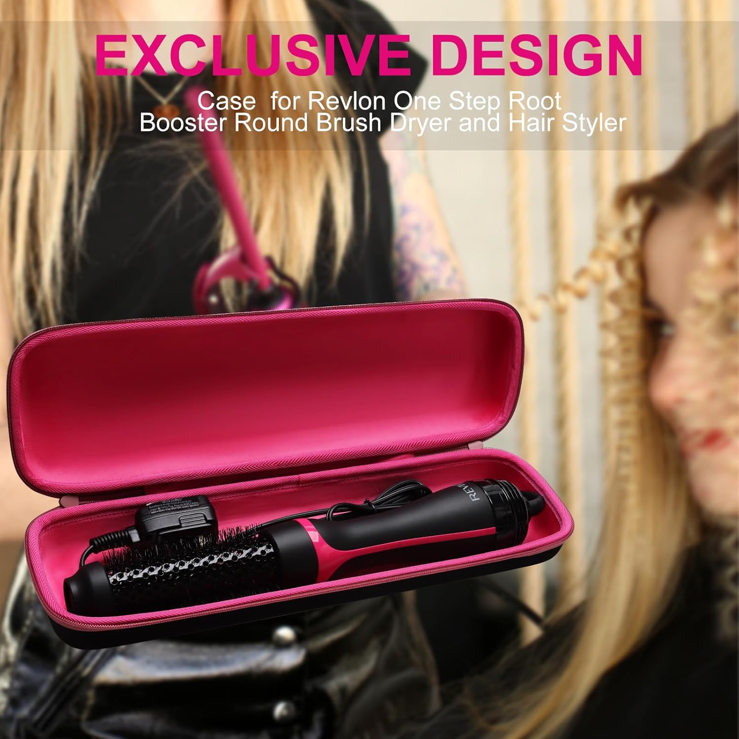 LTGEM EVA Hard Case for Revlon One Step Root Booster Round Brush Dryer and Hair Styler - Travel Protective Carrying Storage Bag, Pink