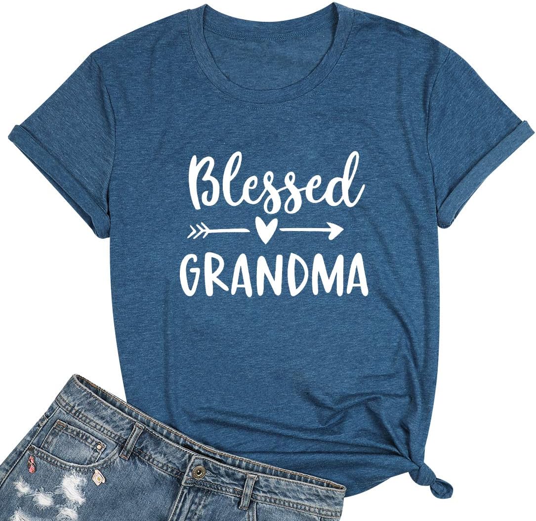 Blessed Grandma Shirt Funny Cute Graphic Tees Women Letter Print T-Shirt Casual Short Sleeve Tops - Image 6