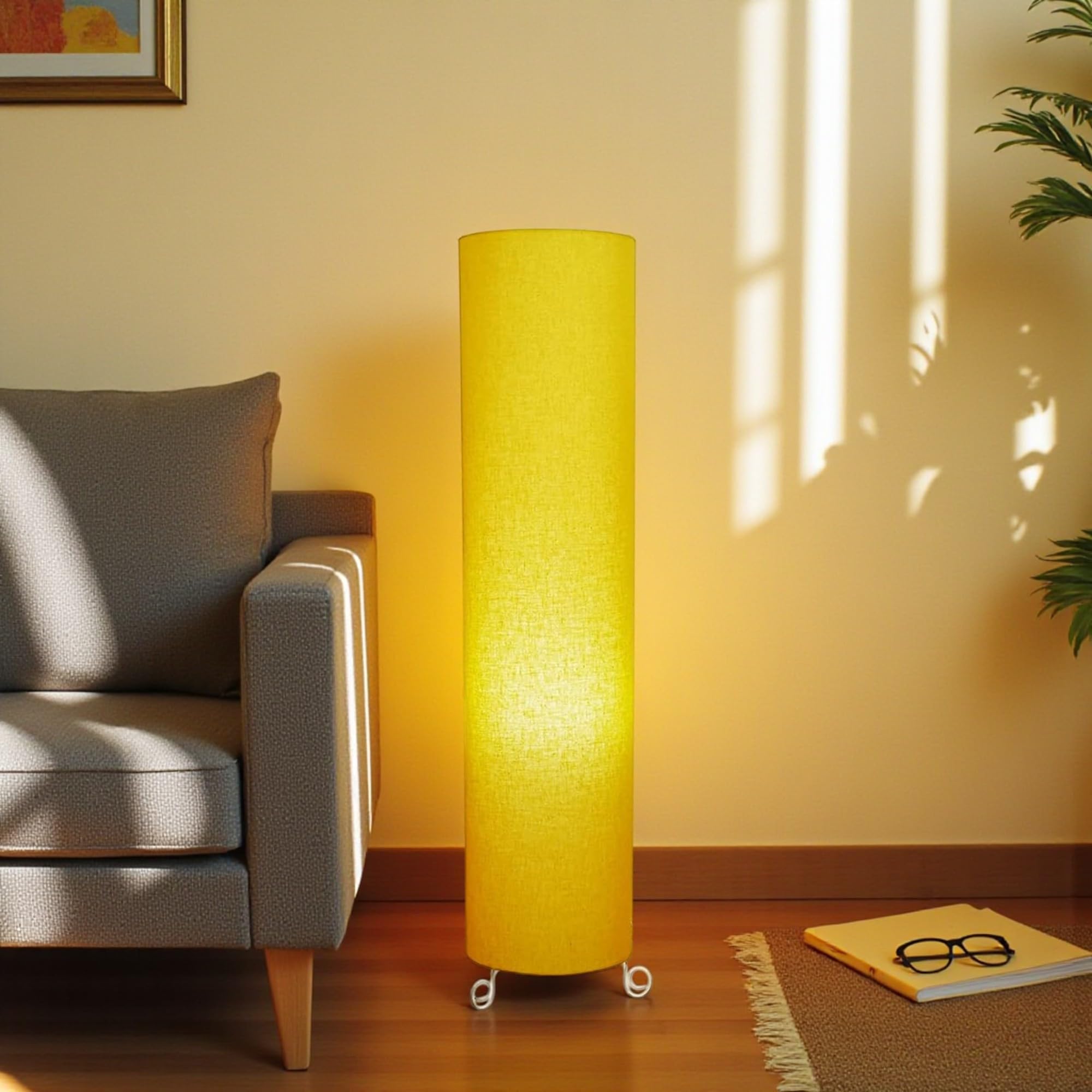 THE LIGHT SHADOW Cotton Fabric Floor Lamp for Bedroom's Desk Lamp for LivingRoom, Bed Room, Office Night Stand Dimmable Room Floor Lamp for Reading (Yellow)