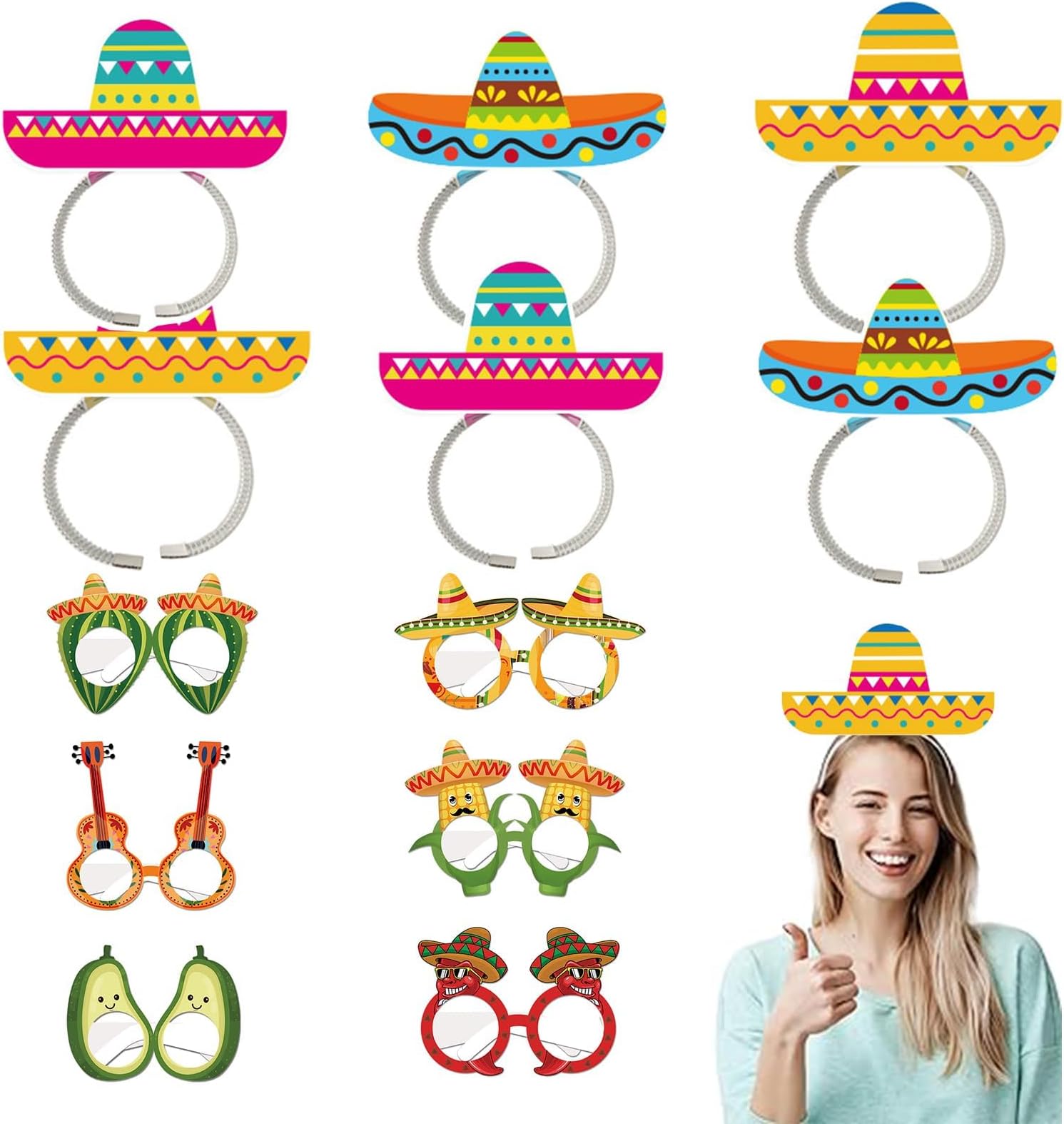 Mexican party decorations, Mexican Fancy Dress, Mexican Hat, Sombrero Party Hats, Mexican Party, Fancy Party Eyeglasses Novelty Glasses Photo Props (6 PCS Sombrero Party Hats, 6 PCS Party Glasses Mask