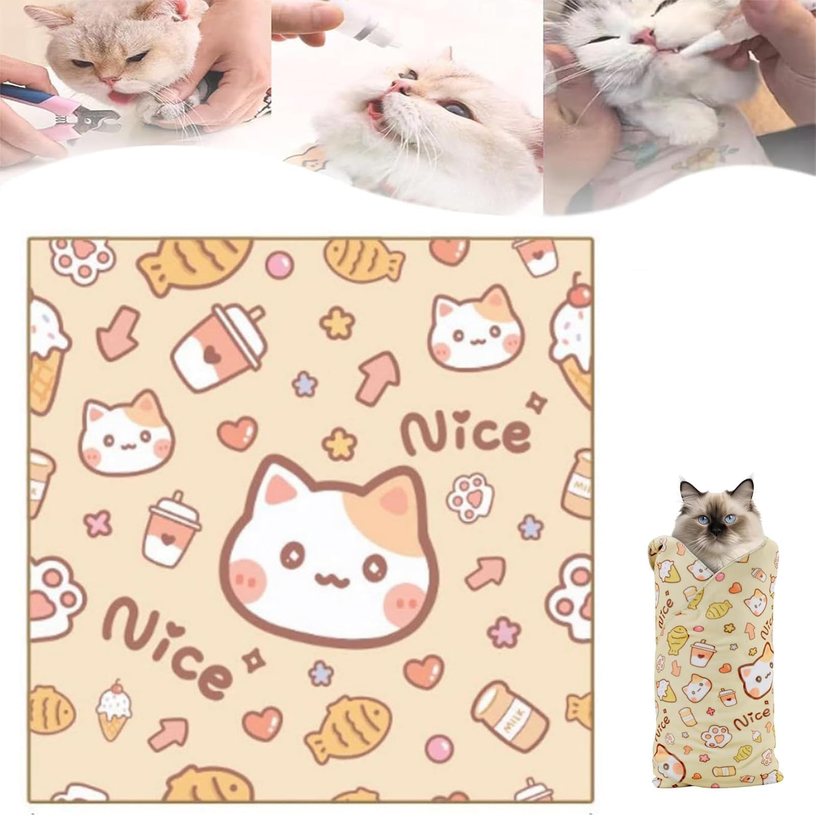 Cat Wrap, Cat Grooming Bag, Cat Claw Covers, Cat Wrap for Cutting Claws Cat Calming Products