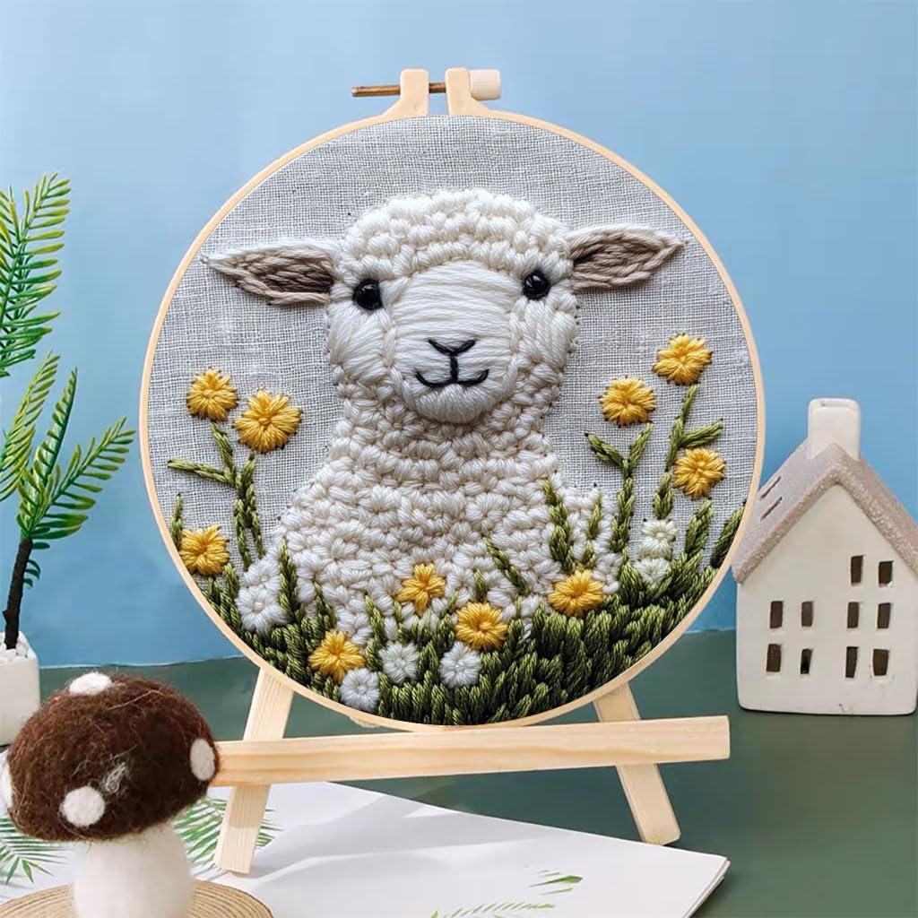 Punch Needle Kits Sheep in Grass 20x20cm-9 image 2