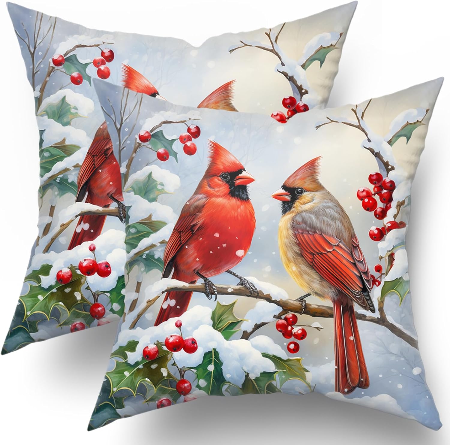 Granbey Winter Red Bird Throw Pillow Cover Set of 2 18x18