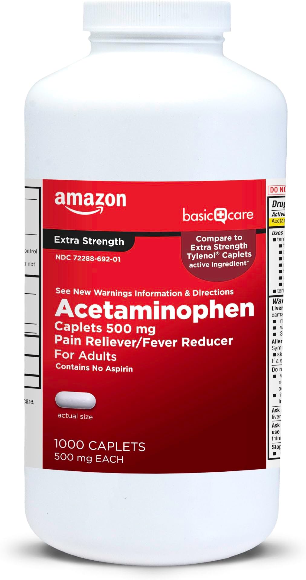 Extra Strength Pain Relief, Acetaminophen Caplets, 500 mg, Pain Reliever and Fever Reducer for Headache, Backache, Arthritis Pain, Menstrual Cramps, 1000 Count (Packaging may vary)