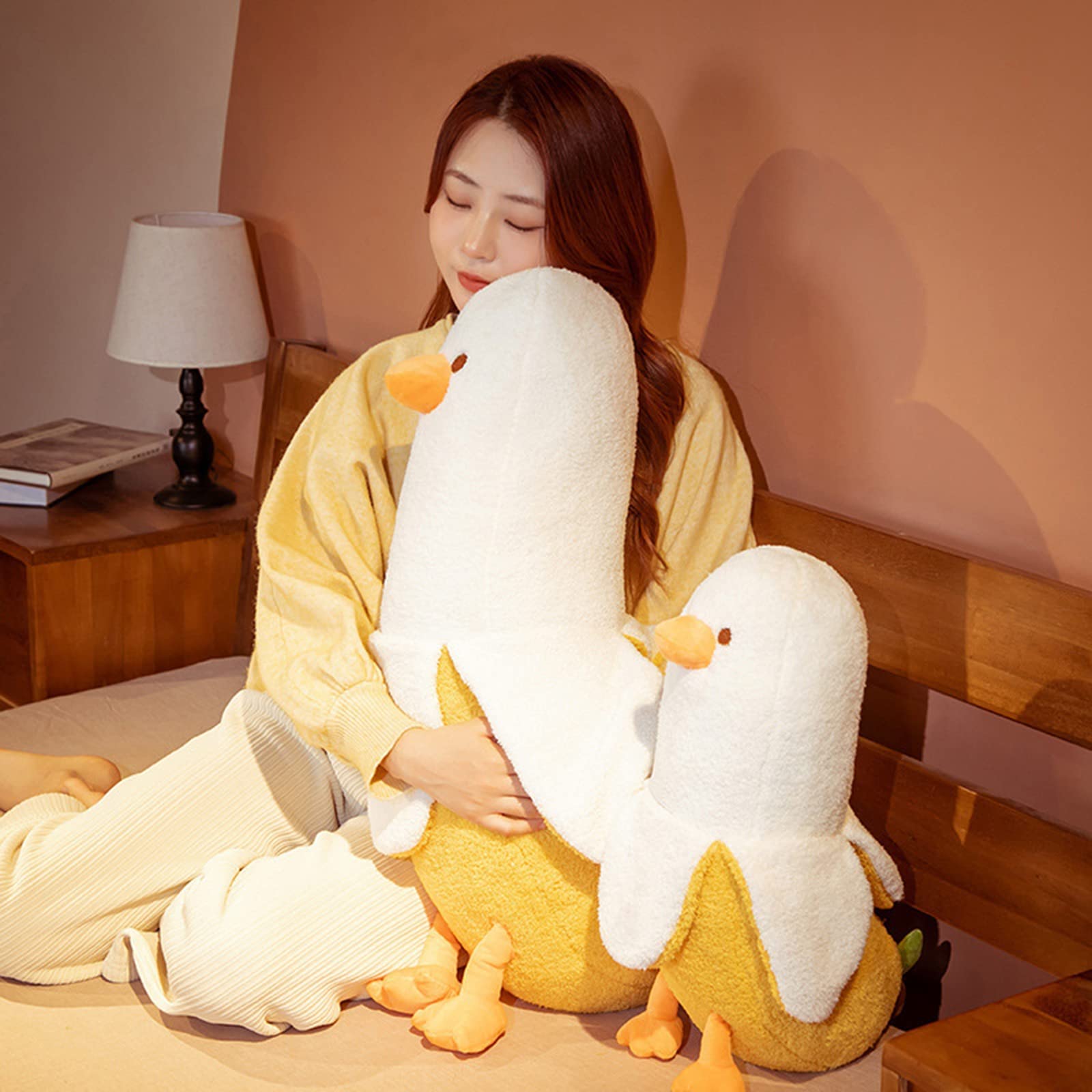 shownicer Plüschtier Banane Ente Stofftier, Kawaii Ente Plüsch, Banane Kuscheltier, Plüschkissen, Weiches Spielzeug, Wurfkissen Schmusetier, Geschenk Gefüllt für Kinder Mädchen Jungen, Weiß, 50cm