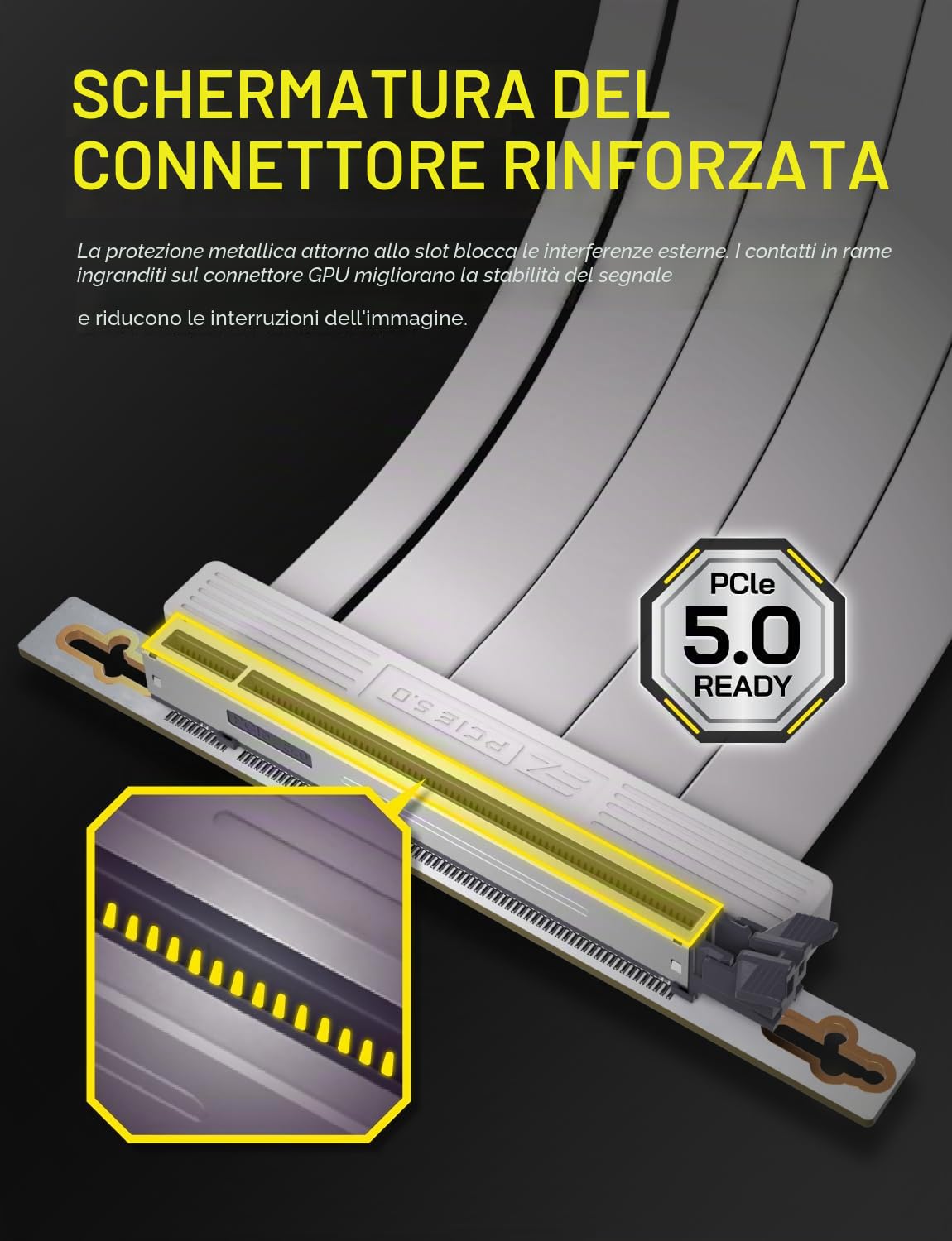 EZDIY-FAB Cavo Riser PCIe 5.0 X16, 64 GB/s, per GPU RTX 50/RTX 40, RX 9000/RX 7000, scheda di espansione PCIe, retrocompatibile con PCIe 4.0/3.0, supporto verticale per GPU, angolo retto - 30 cm