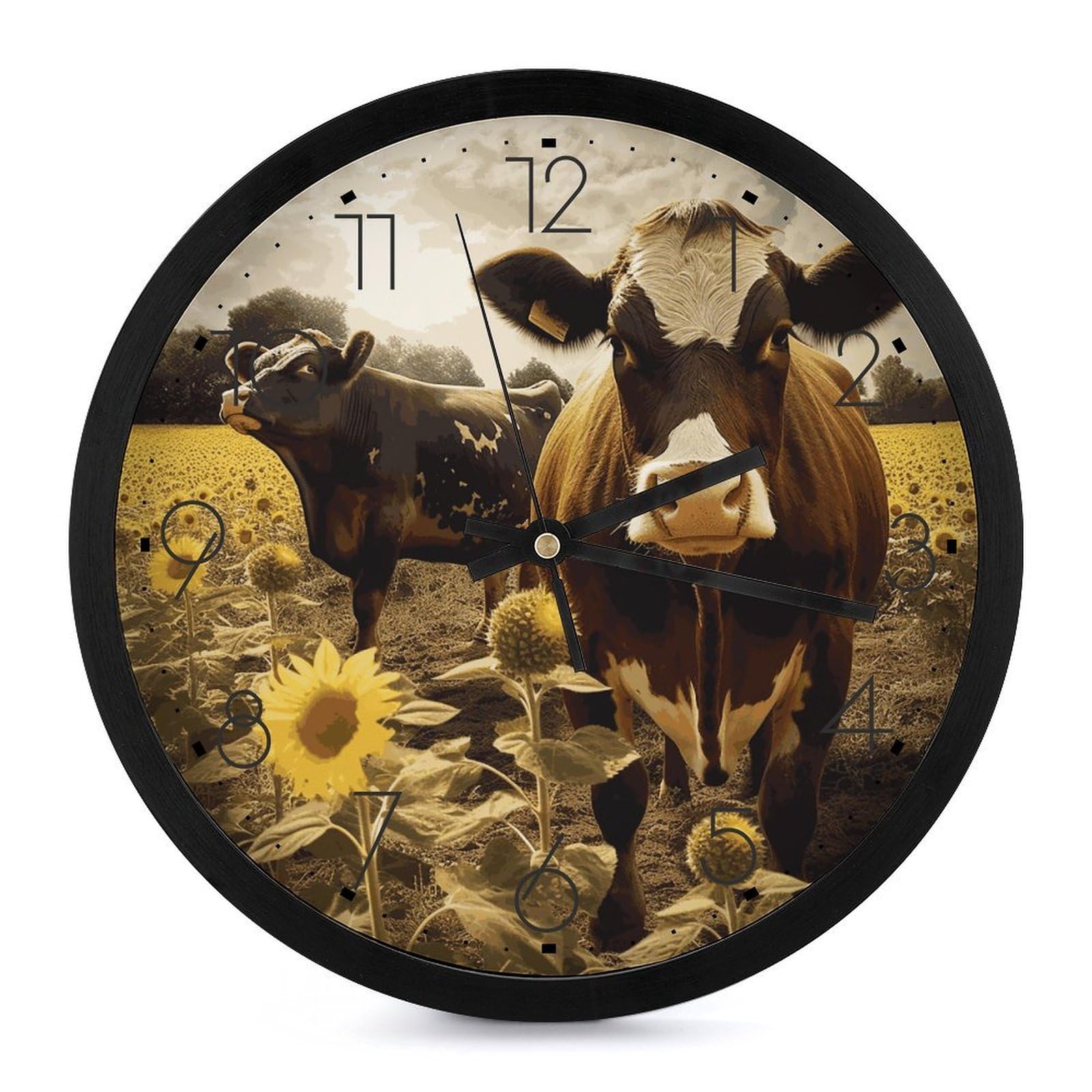 Horloge murale pour décoration de salon au motif vache marron apaisant