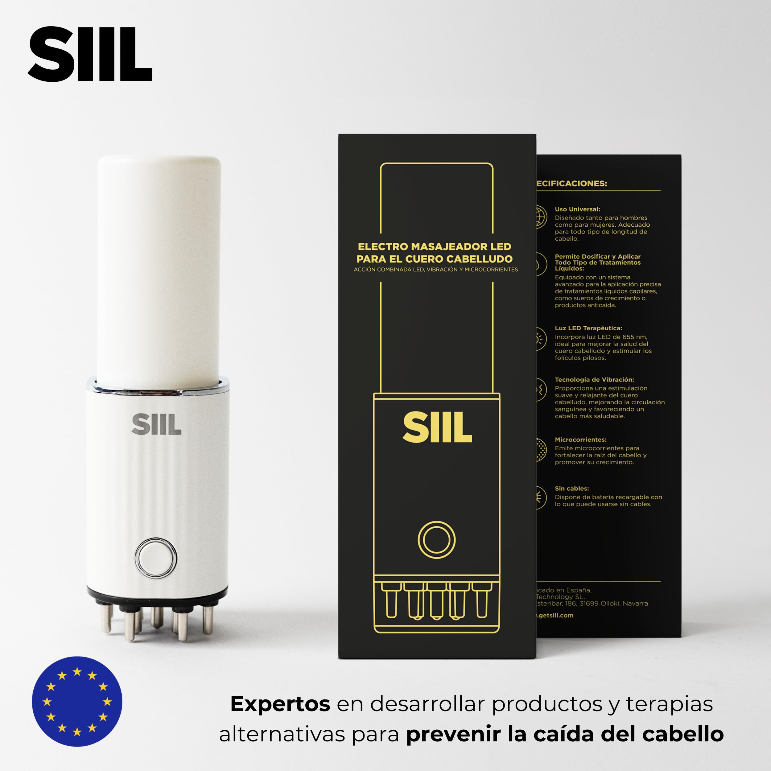 Cepillo Masaje LED Recargable para Cuero Cabelludo SIIL - Estimula el Crecimiento Capilar y Mejora la Circulación Sanguínea, Combate la Caída del Cabello