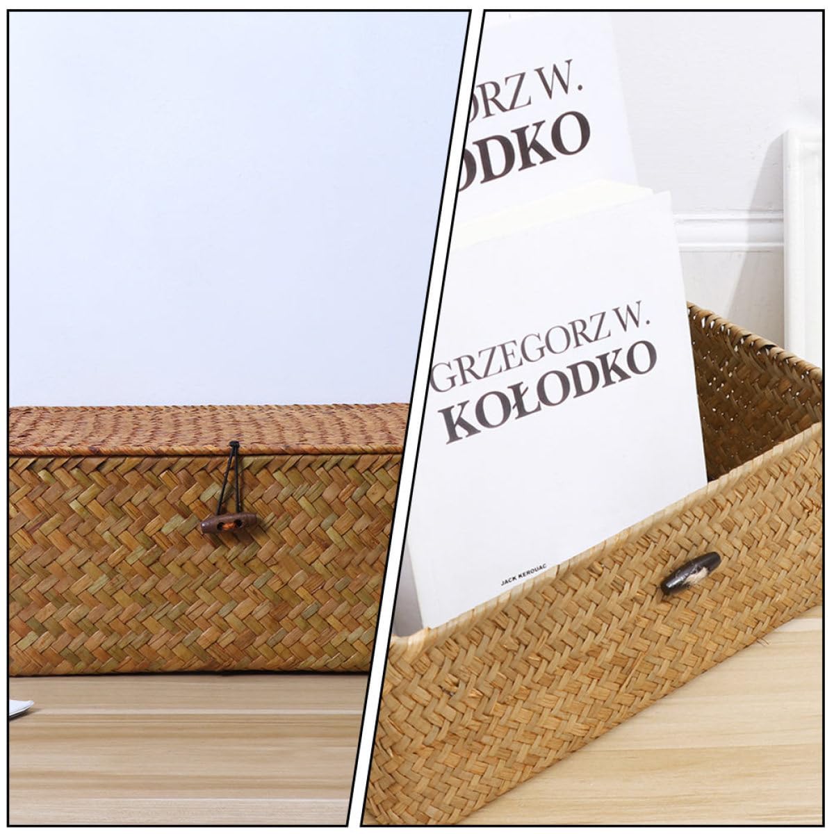 Ciieeo 2piezas Cajas De Almacenamiento De Natural Con Tapa De Cesto Organizador De Playa Para Juguetes y Ropa Mediano